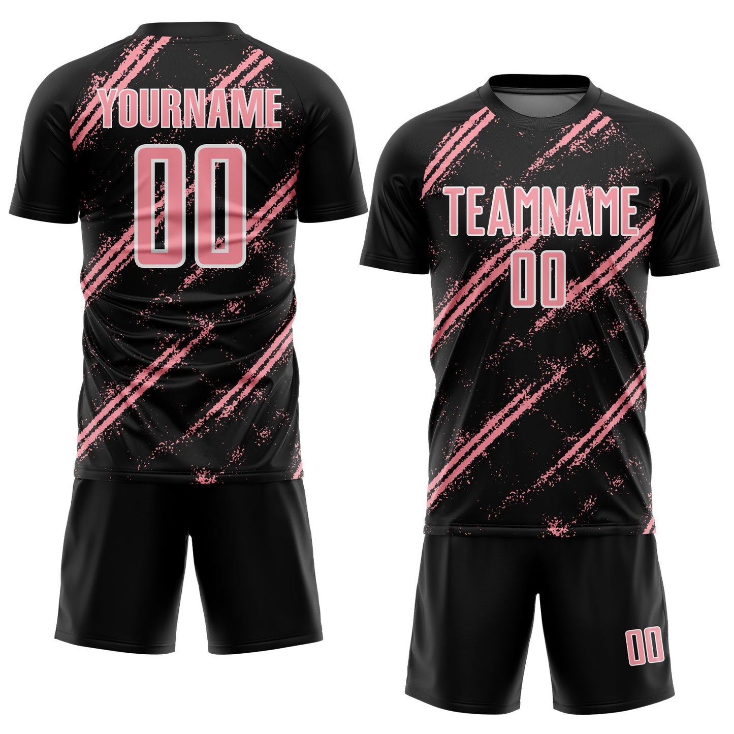 Custom Black Medium Pink-White Abstract Fragment Art Splash Sublimation Soccer Uniform Jersey view 2