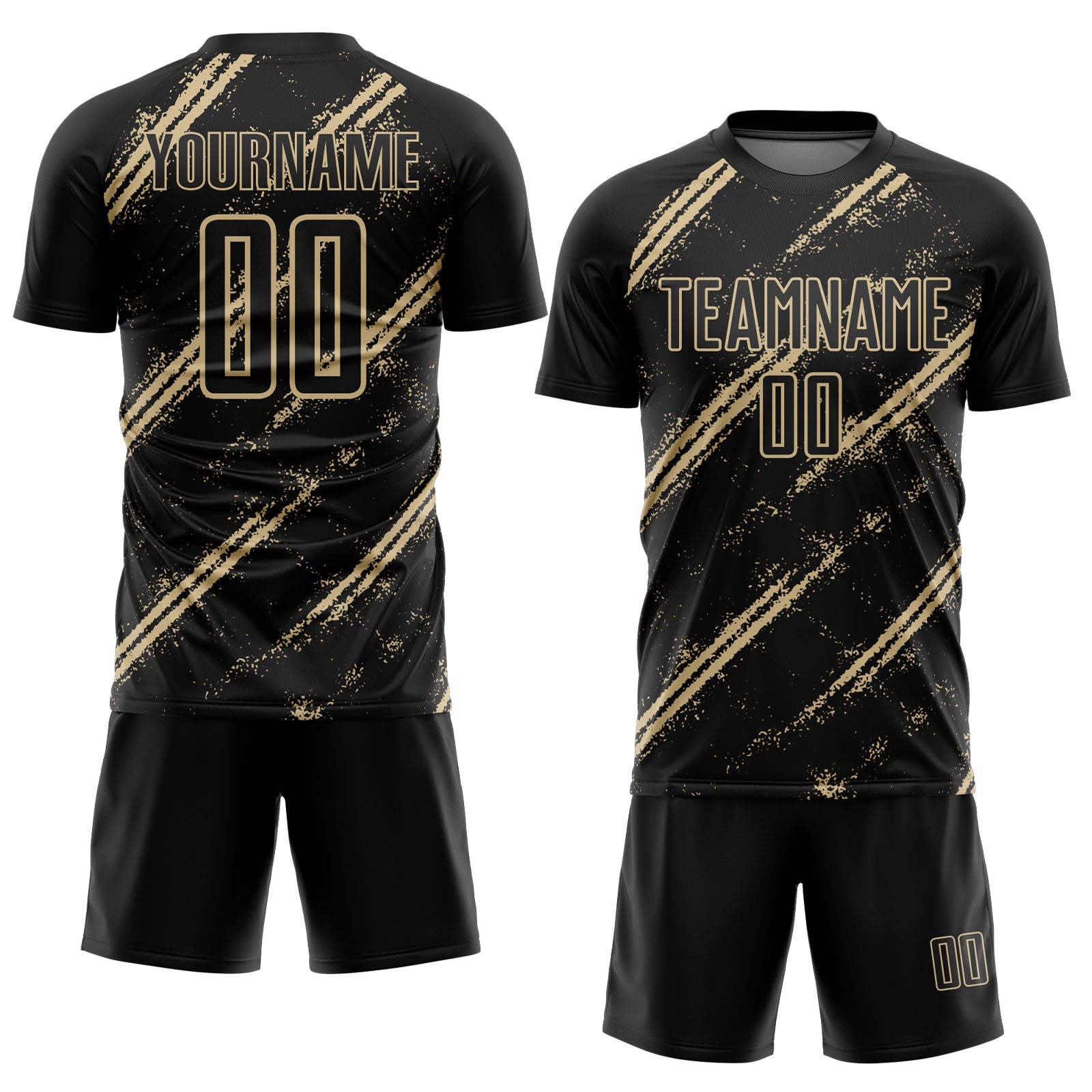 Custom Black Vegas Gold Abstract Fragment Art Splash Sublimation Soccer Uniform Jersey view 2