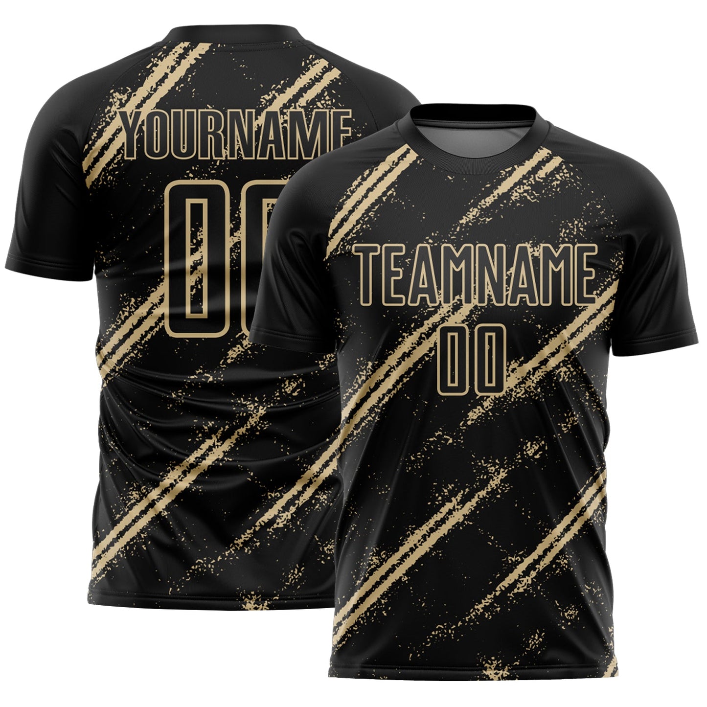Custom Black Vegas Gold Abstract Fragment Art Splash Sublimation Soccer Uniform Jersey - Main View
