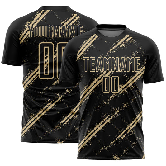 Custom Black Vegas Gold Abstract Fragment Art Splash Sublimation Soccer Uniform Jersey - Main View