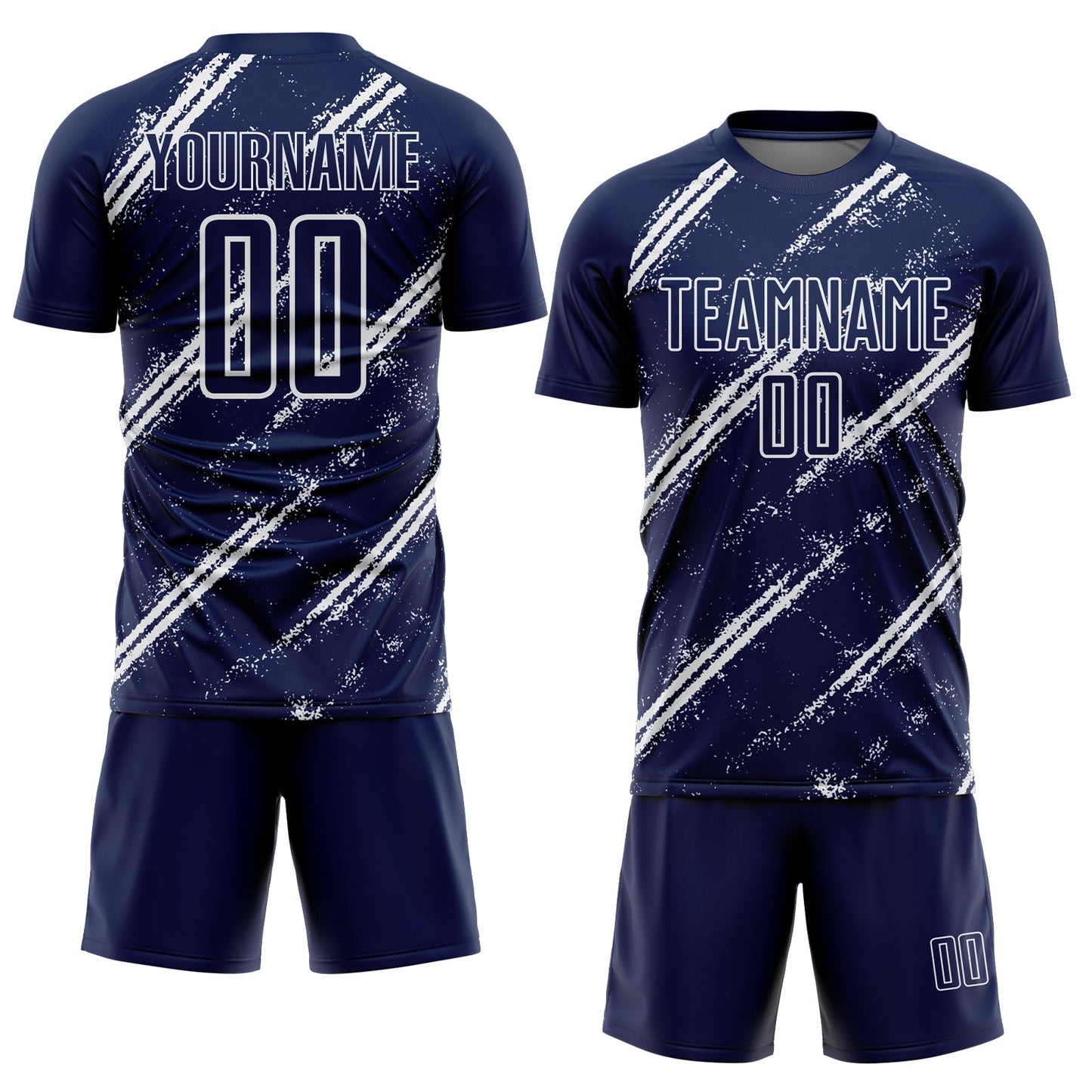 Custom Navy White Abstract Fragment Art Splash Sublimation Soccer Uniform Jersey view 2