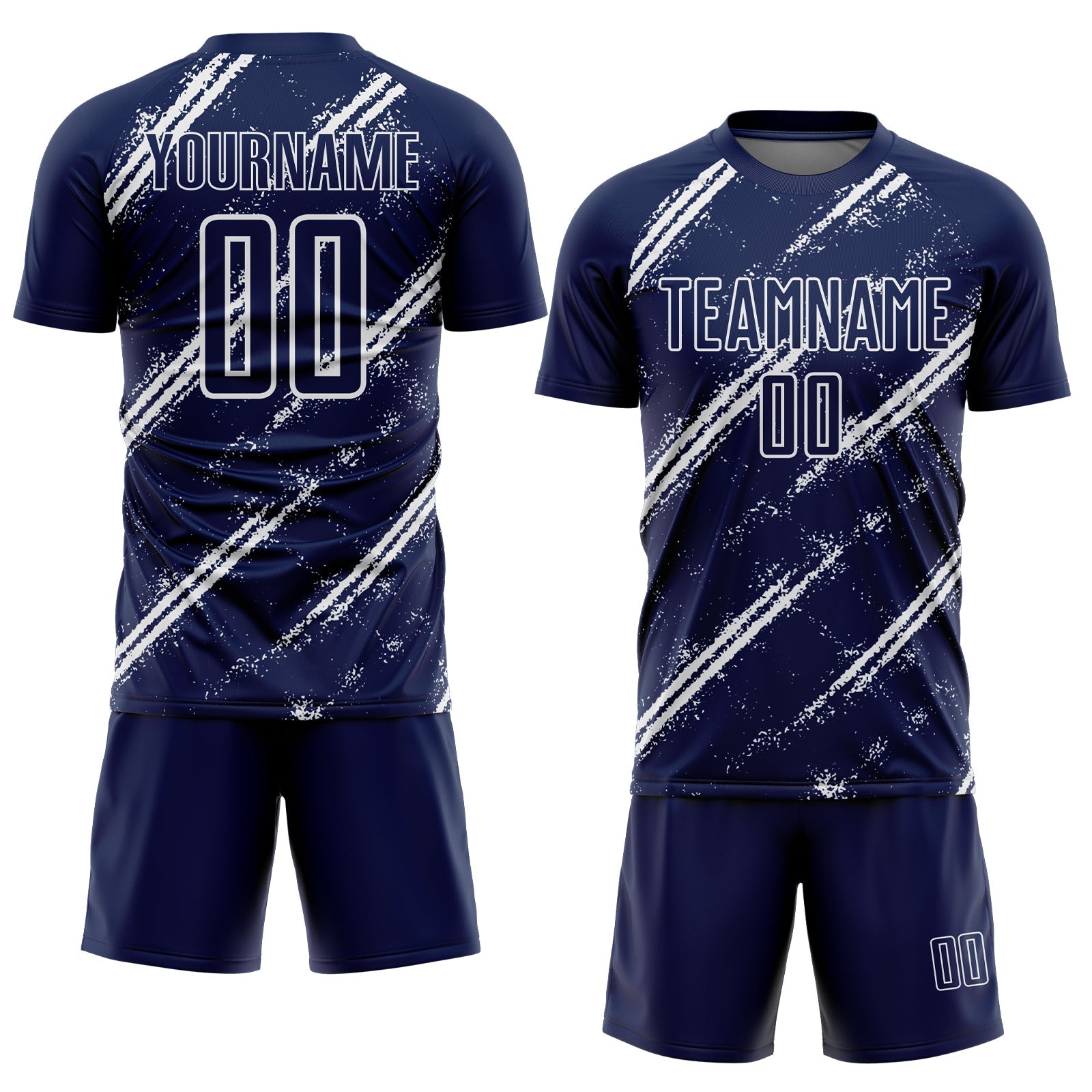 Custom Navy White Abstract Fragment Art Splash Sublimation Soccer Uniform Jersey view 2