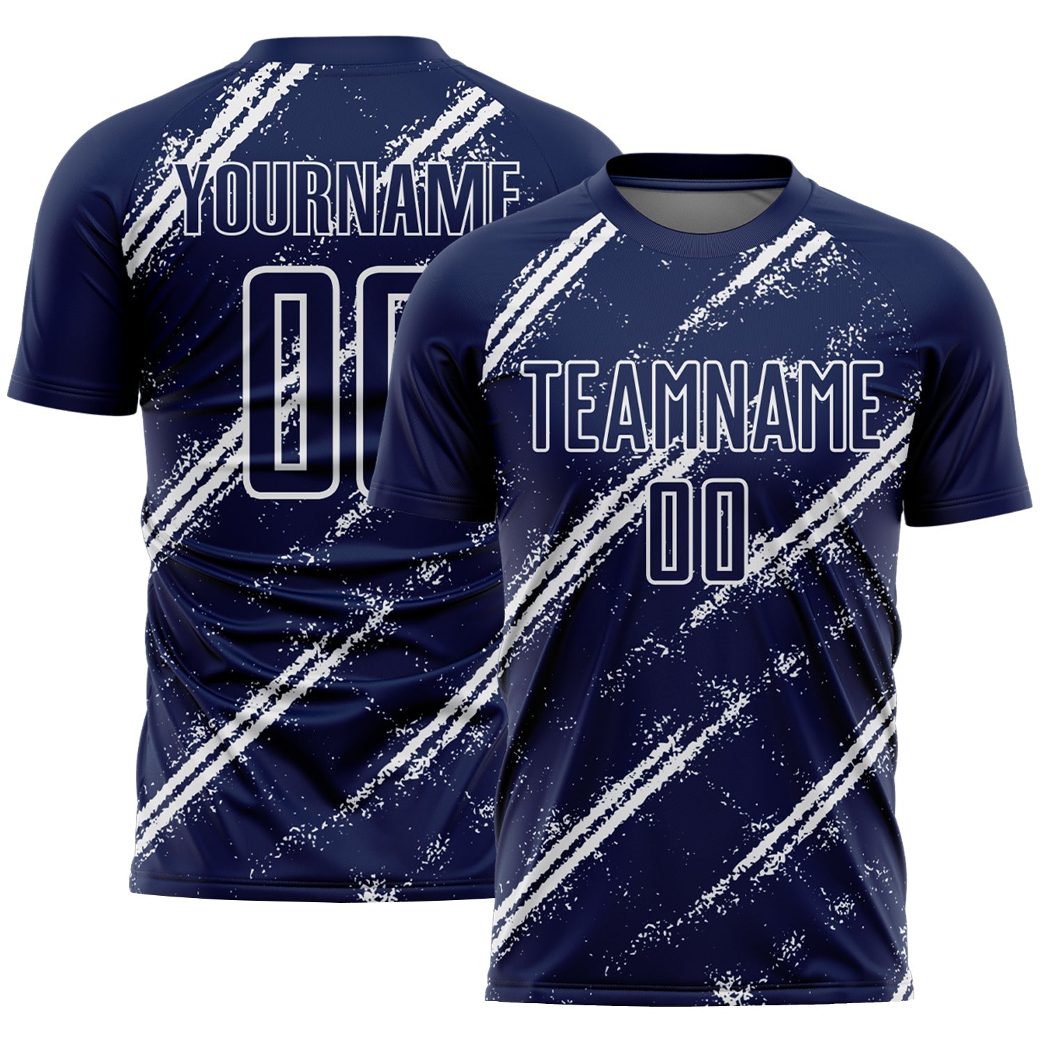 Custom Navy White Abstract Fragment Art Splash Sublimation Soccer Uniform Jersey - Main View