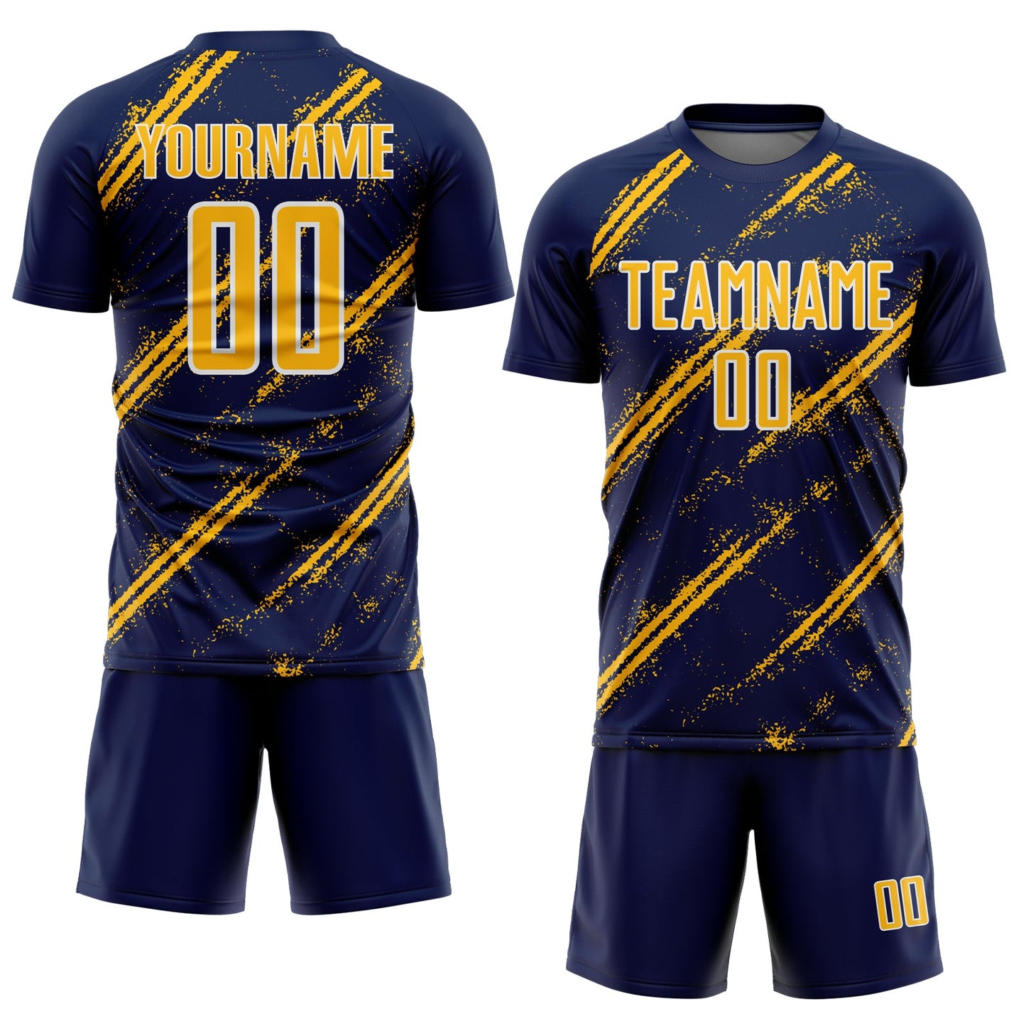Custom Navy Gold-White Abstract Fragment Art Splash Sublimation Soccer Uniform Jersey view 2