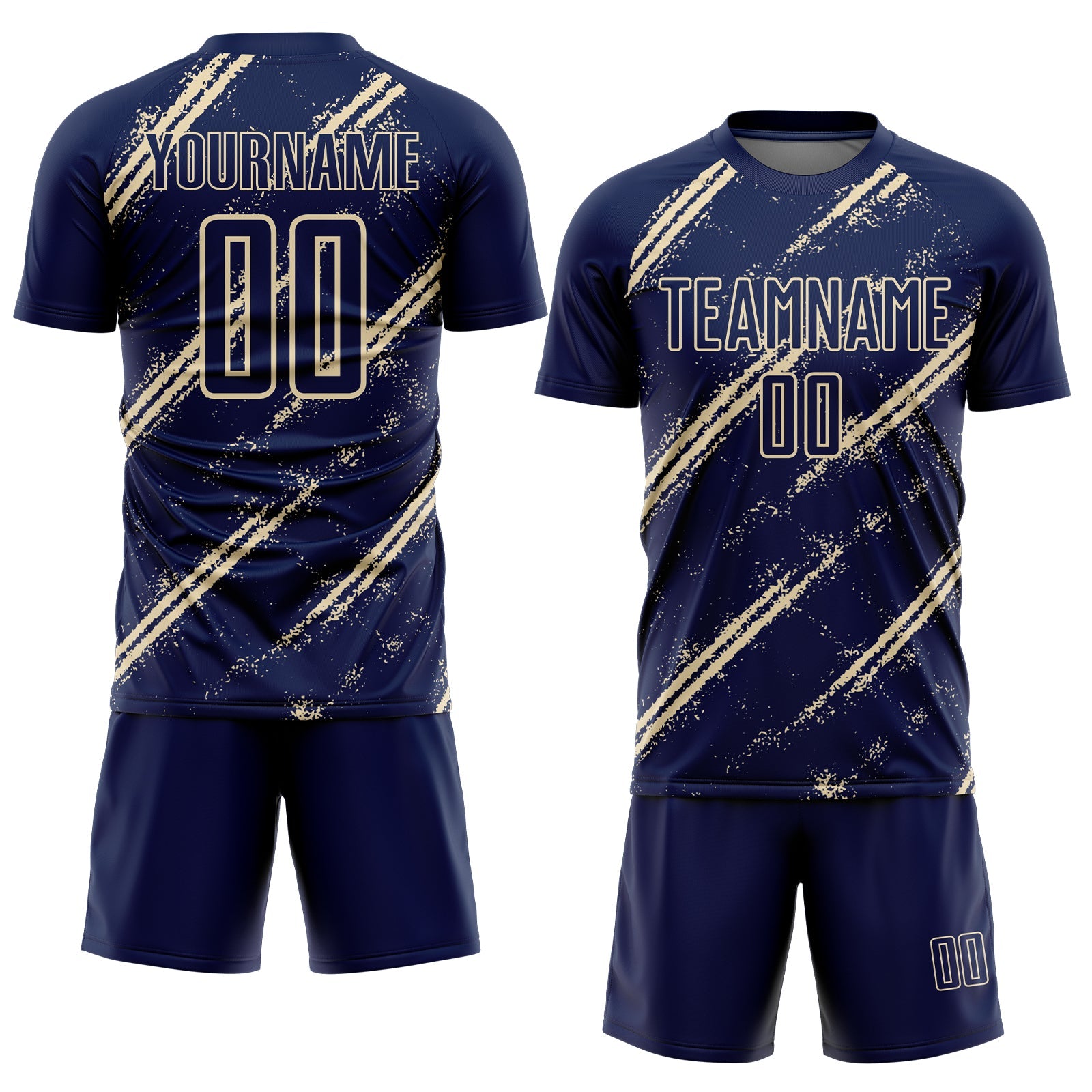 Custom Navy Cream Abstract Fragment Art Splash Sublimation Soccer Uniform Jersey view 2