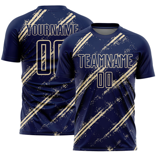 Custom Navy Cream Abstract Fragment Art Splash Sublimation Soccer Uniform Jersey - Main View