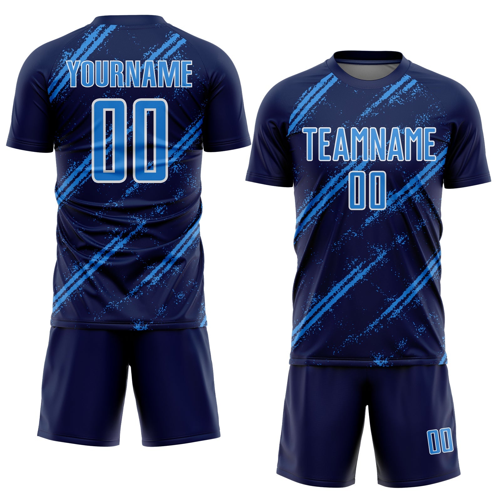 Custom Navy Powder Blue-White Abstract Fragment Art Splash Sublimation Soccer Uniform Jersey view 2