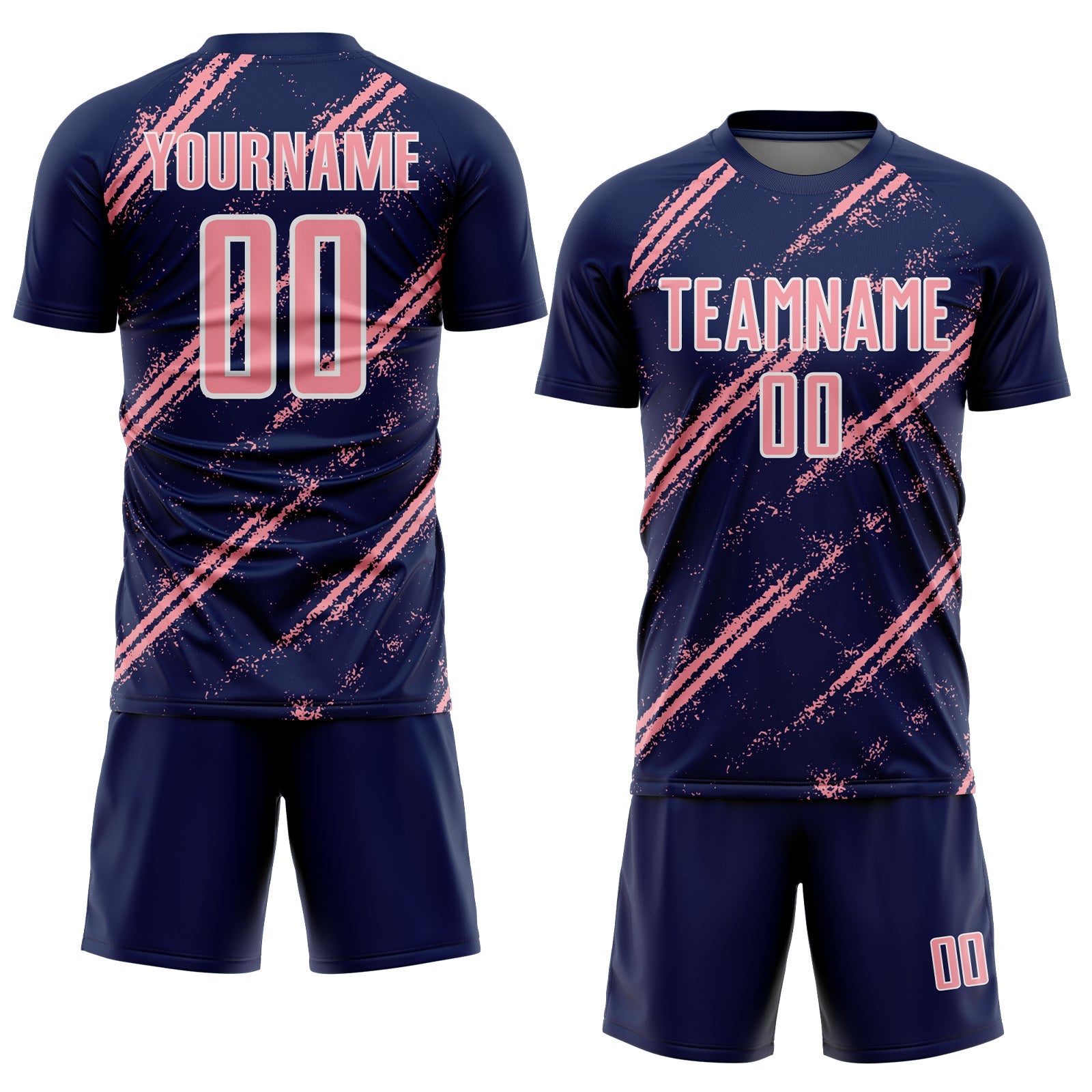 Custom Navy Medium Pink-White Abstract Fragment Art Splash Sublimation Soccer Uniform Jersey view 2