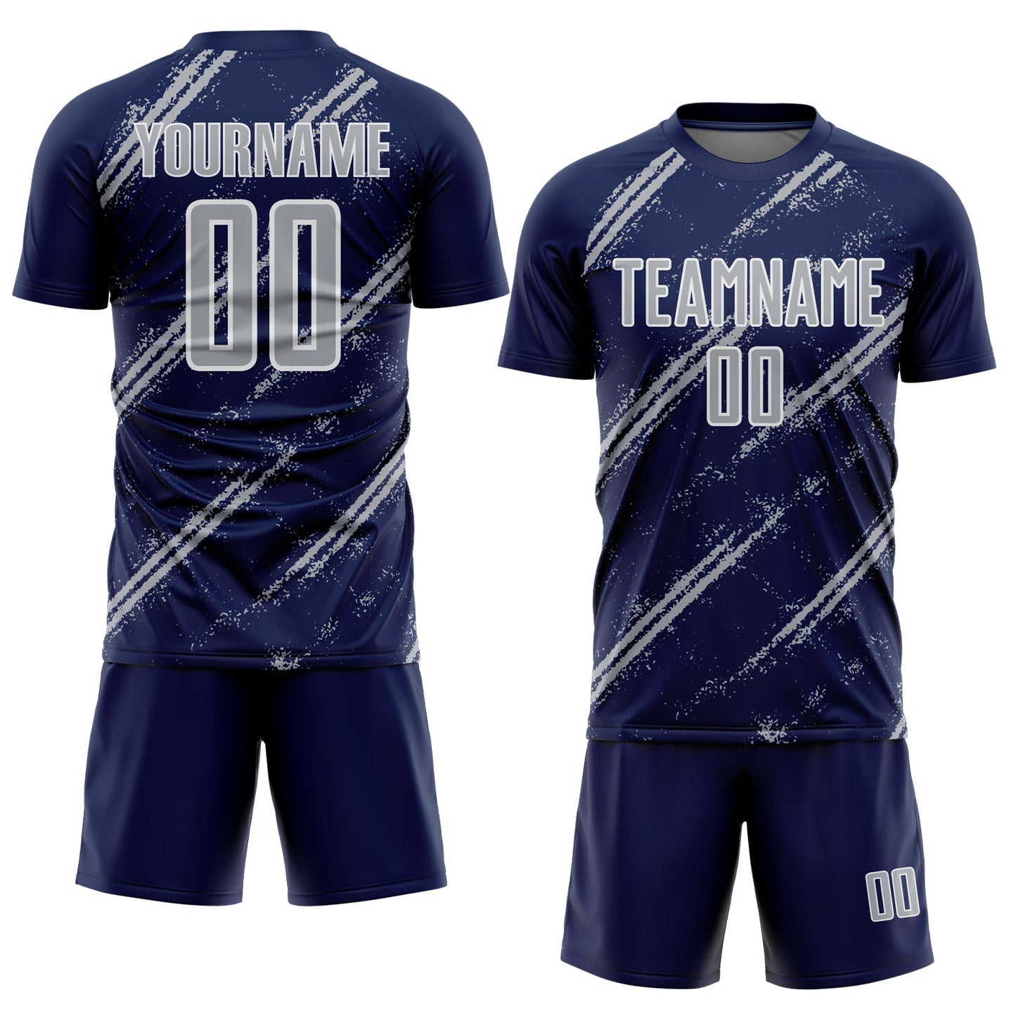 Custom Navy Gray-White Abstract Fragment Art Splash Sublimation Soccer Uniform Jersey view 2