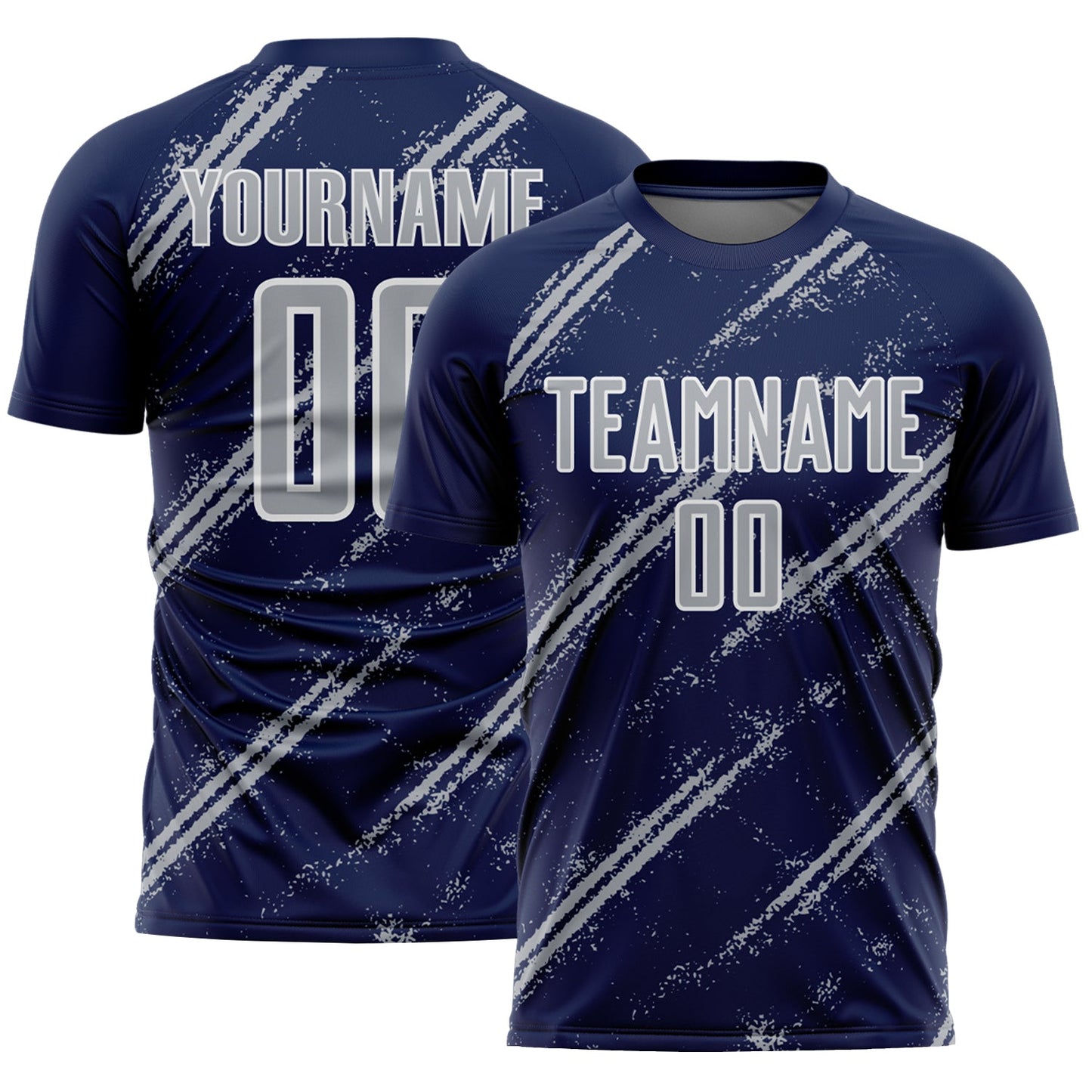 Custom Navy Gray-White Abstract Fragment Art Splash Sublimation Soccer Uniform Jersey - Main View