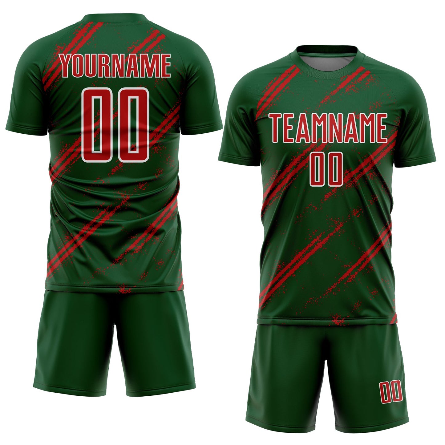Custom Green Red-White Abstract Fragment Art Splash Sublimation Soccer Uniform Jersey view 2