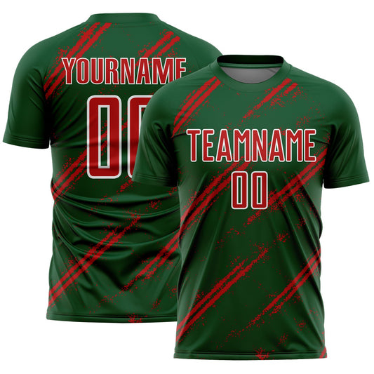 Custom Green Red-White Abstract Fragment Art Splash Sublimation Soccer Uniform Jersey - Main View