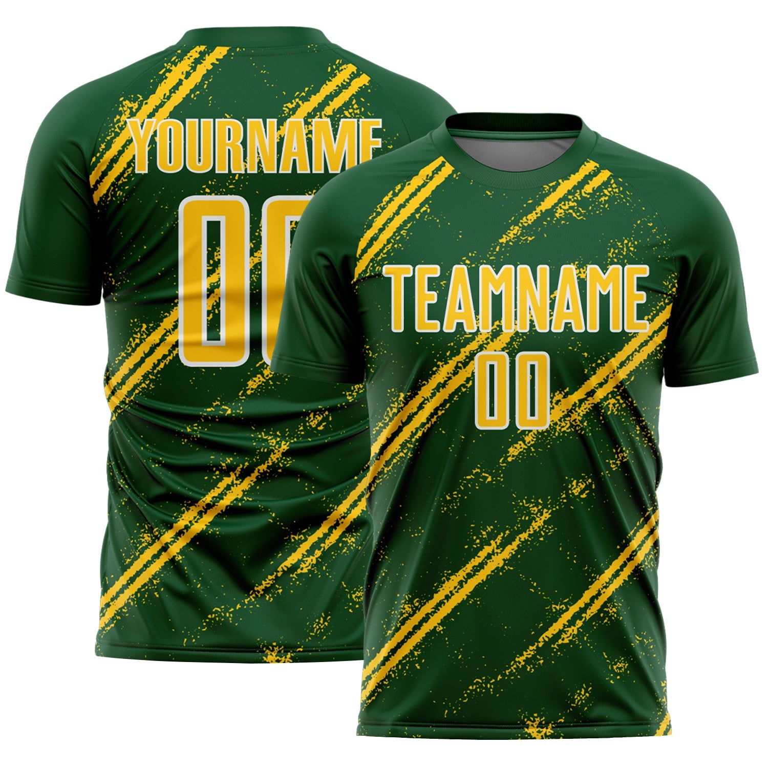 Custom Green Yellow-White Abstract Fragment Art Splash Sublimation Soccer Uniform Jersey - Main View
