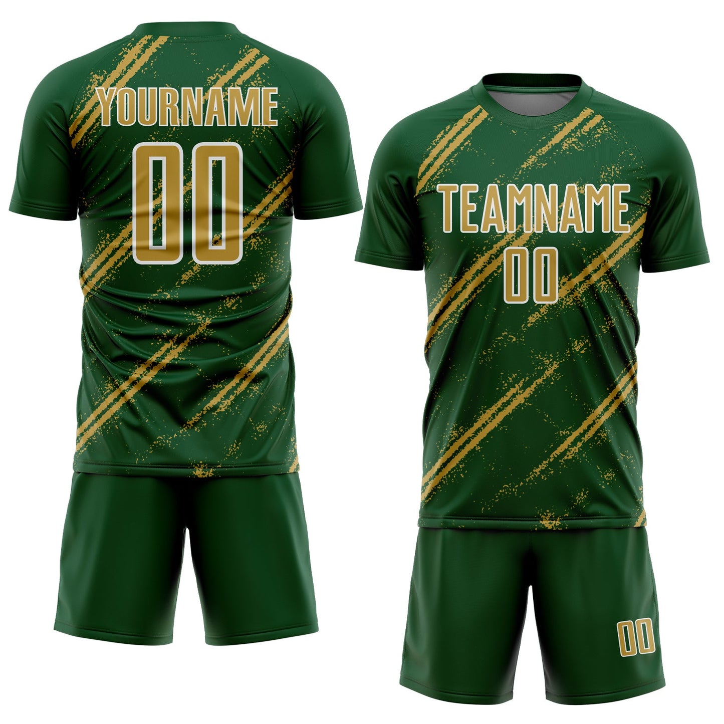 Custom Green Old Gold-White Abstract Fragment Art Splash Sublimation Soccer Uniform Jersey view 2
