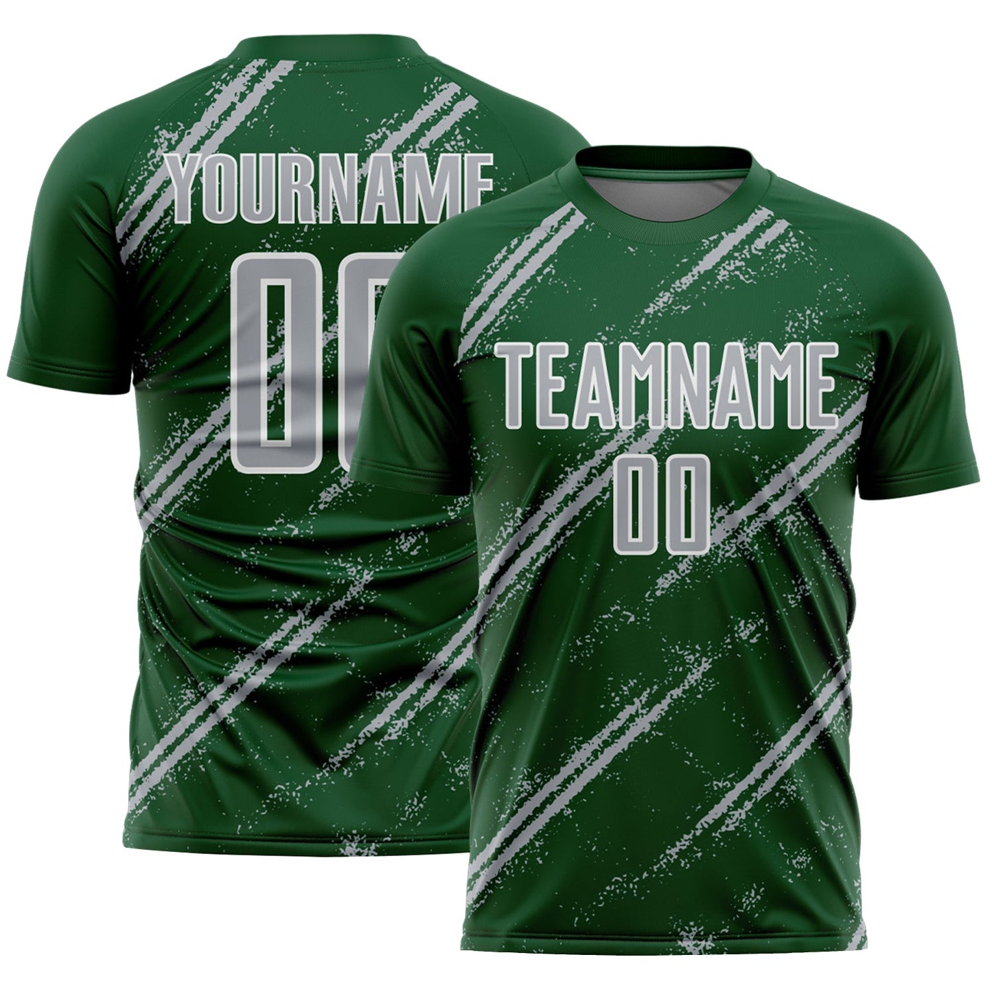 Custom Green Gray-White Abstract Fragment Art Splash Sublimation Soccer Uniform Jersey - Main View