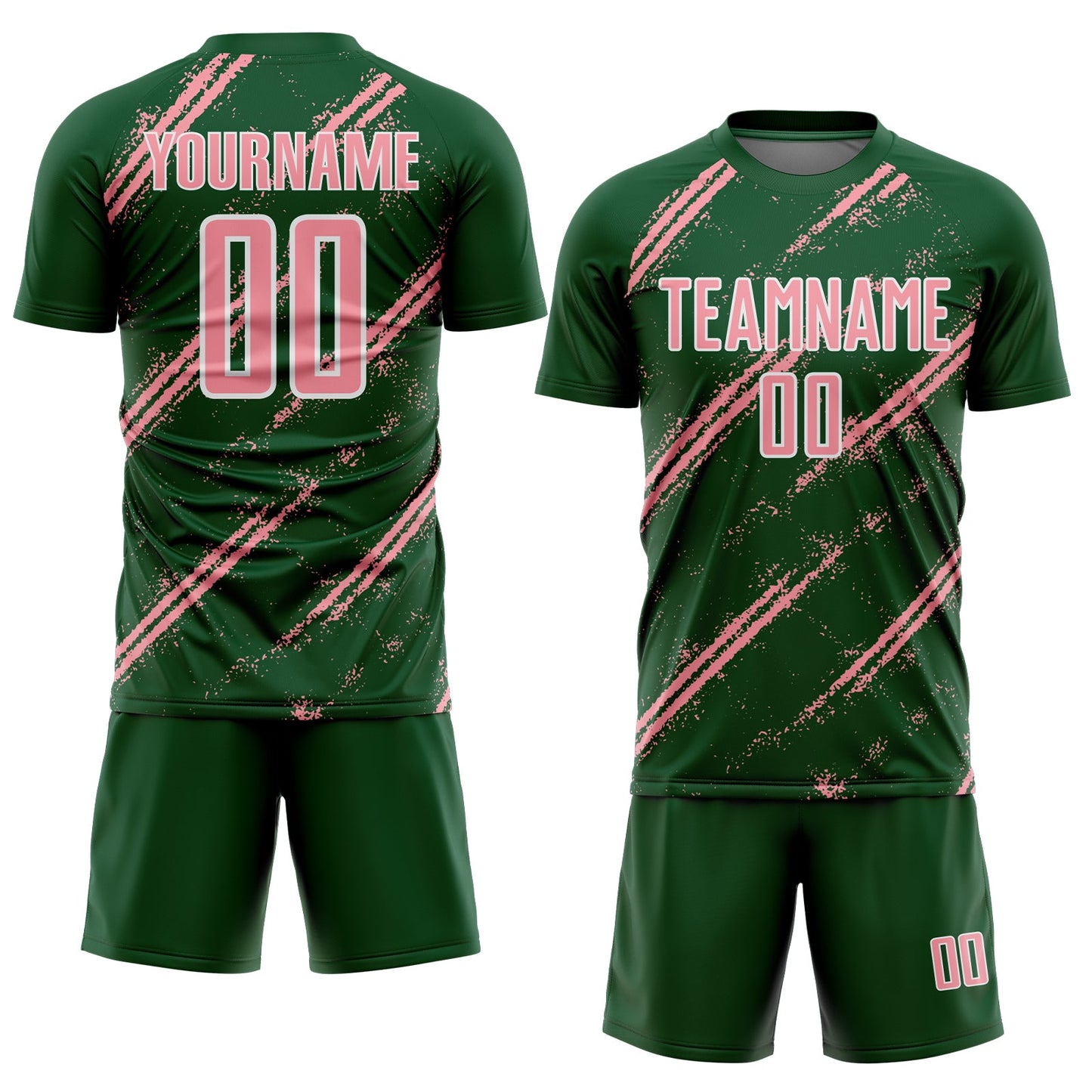 Custom Green Medium Pink-White Abstract Fragment Art Splash Sublimation Soccer Uniform Jersey view 2