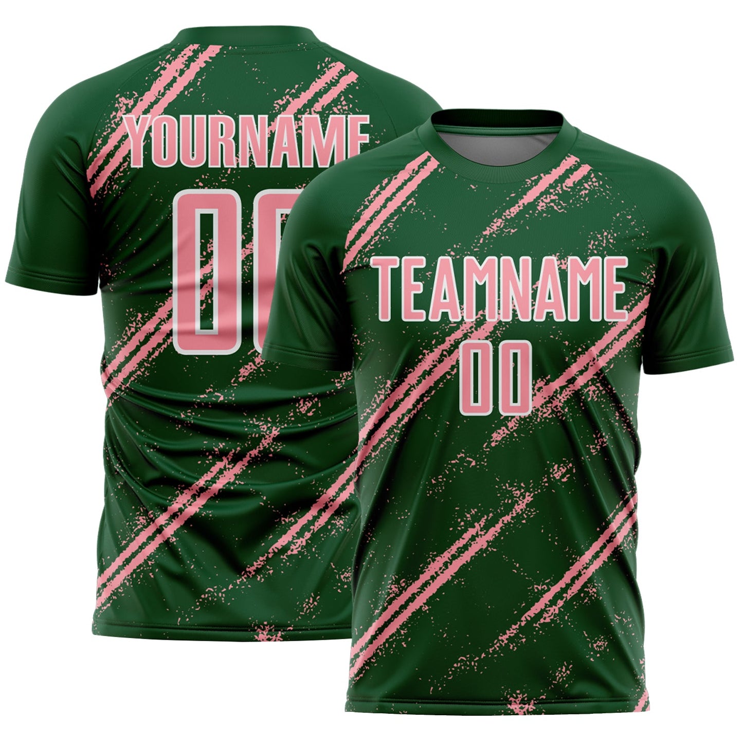 Custom Green Medium Pink-White Abstract Fragment Art Splash Sublimation Soccer Uniform Jersey - Main View