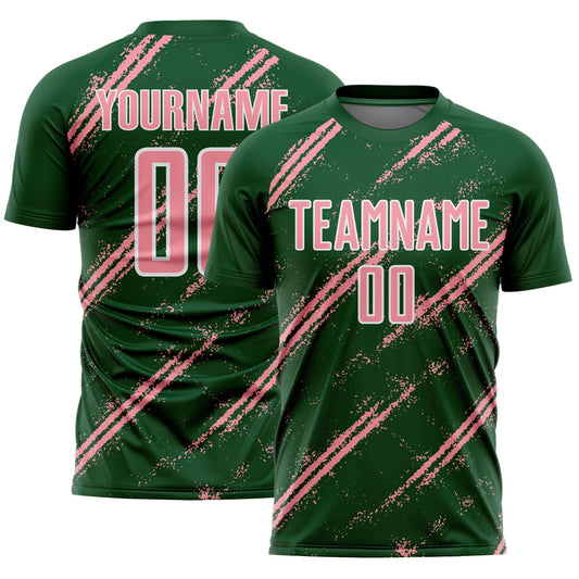 Custom Green Medium Pink-White Abstract Fragment Art Splash Sublimation Soccer Uniform Jersey - Main View