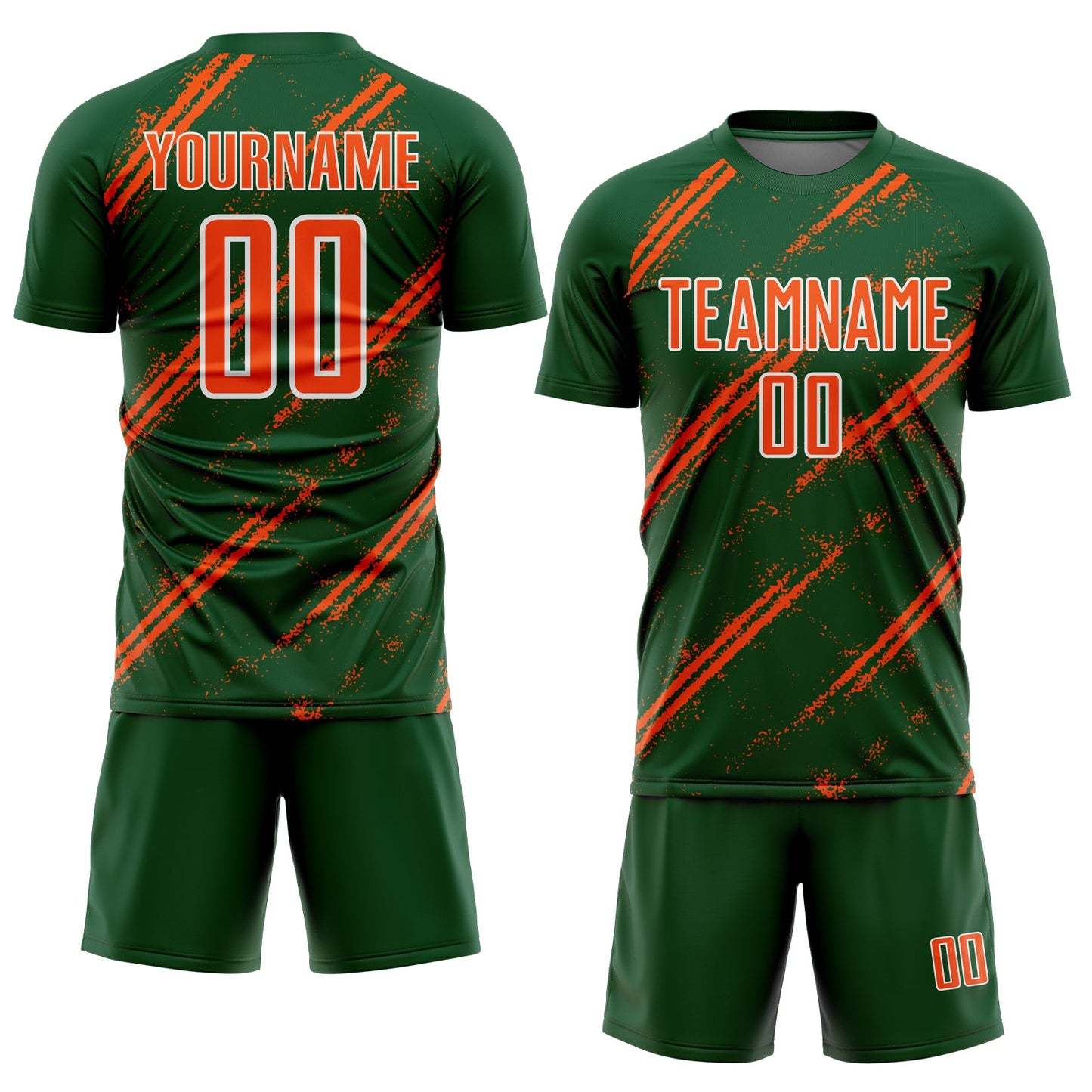 Custom Green Orange-White Abstract Fragment Art Splash Sublimation Soccer Uniform Jersey view 2
