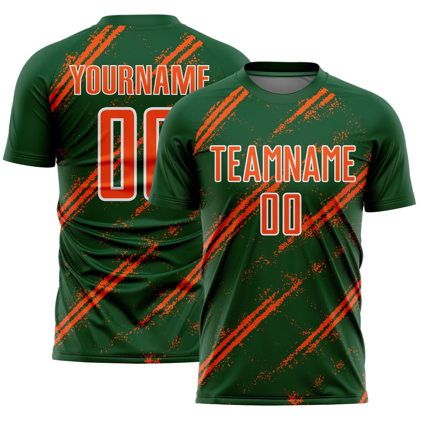 Custom Green Orange-White Abstract Fragment Art Splash Sublimation Soccer Uniform Jersey - Main View