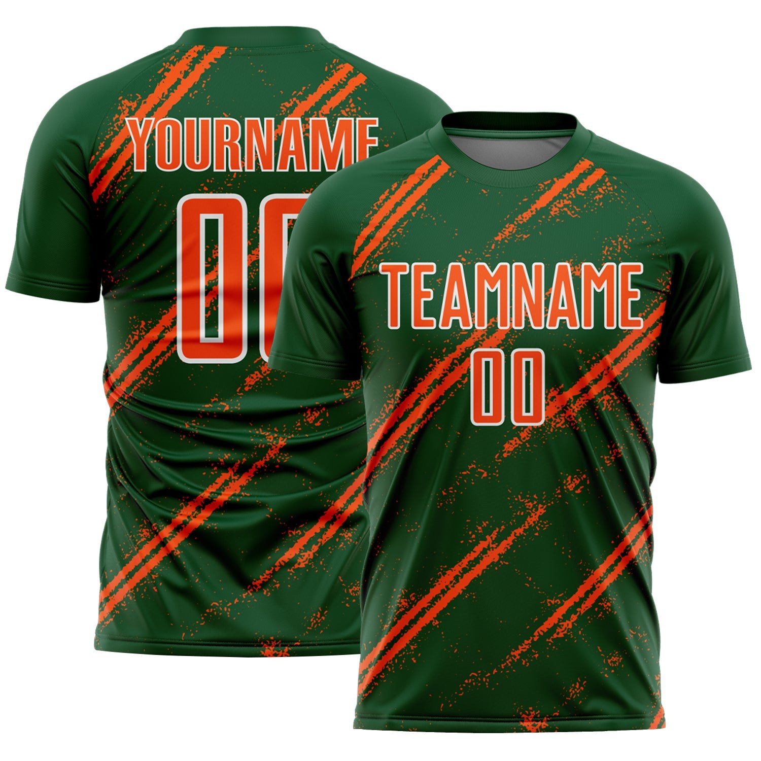 Custom Green Orange-White Abstract Fragment Art Splash Sublimation Soccer Uniform Jersey - Main View