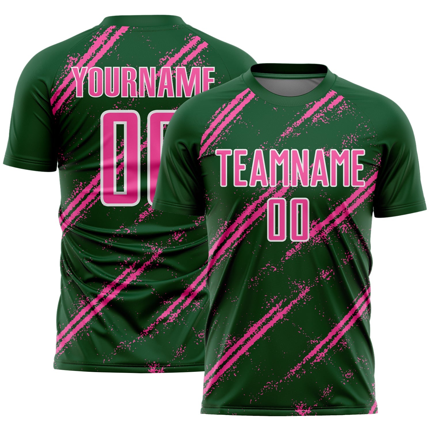 Custom Green Pink-White Abstract Fragment Art Splash Sublimation Soccer Uniform Jersey - Main View