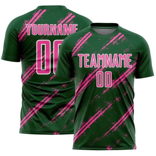 Custom Green Pink-White Abstract Fragment Art Splash Sublimation Soccer Uniform Jersey - Main View