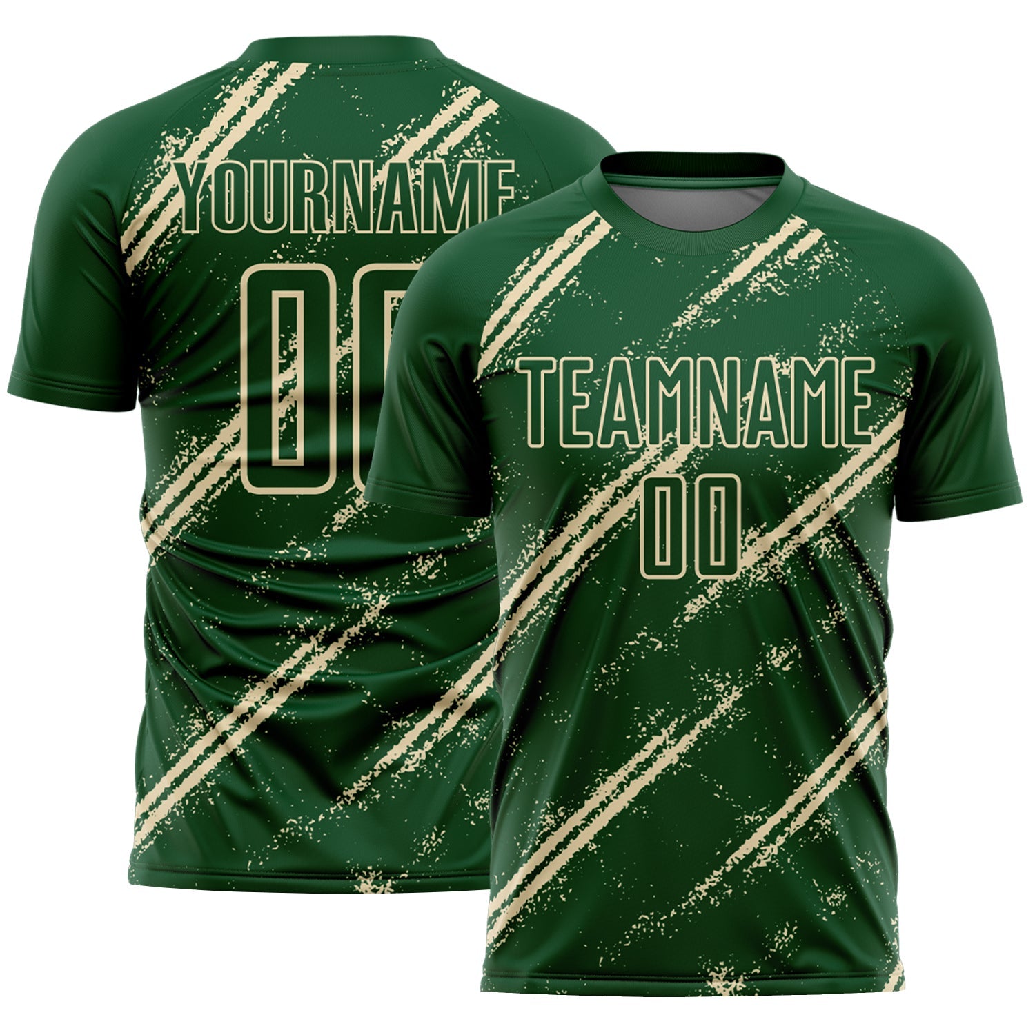 Custom Green Cream Abstract Fragment Art Splash Sublimation Soccer Uniform Jersey - Main View