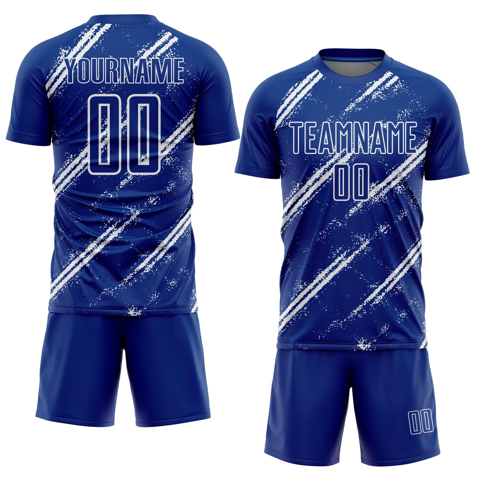 Custom Royal White Abstract Fragment Art Splash Sublimation Soccer Uniform Jersey view 2
