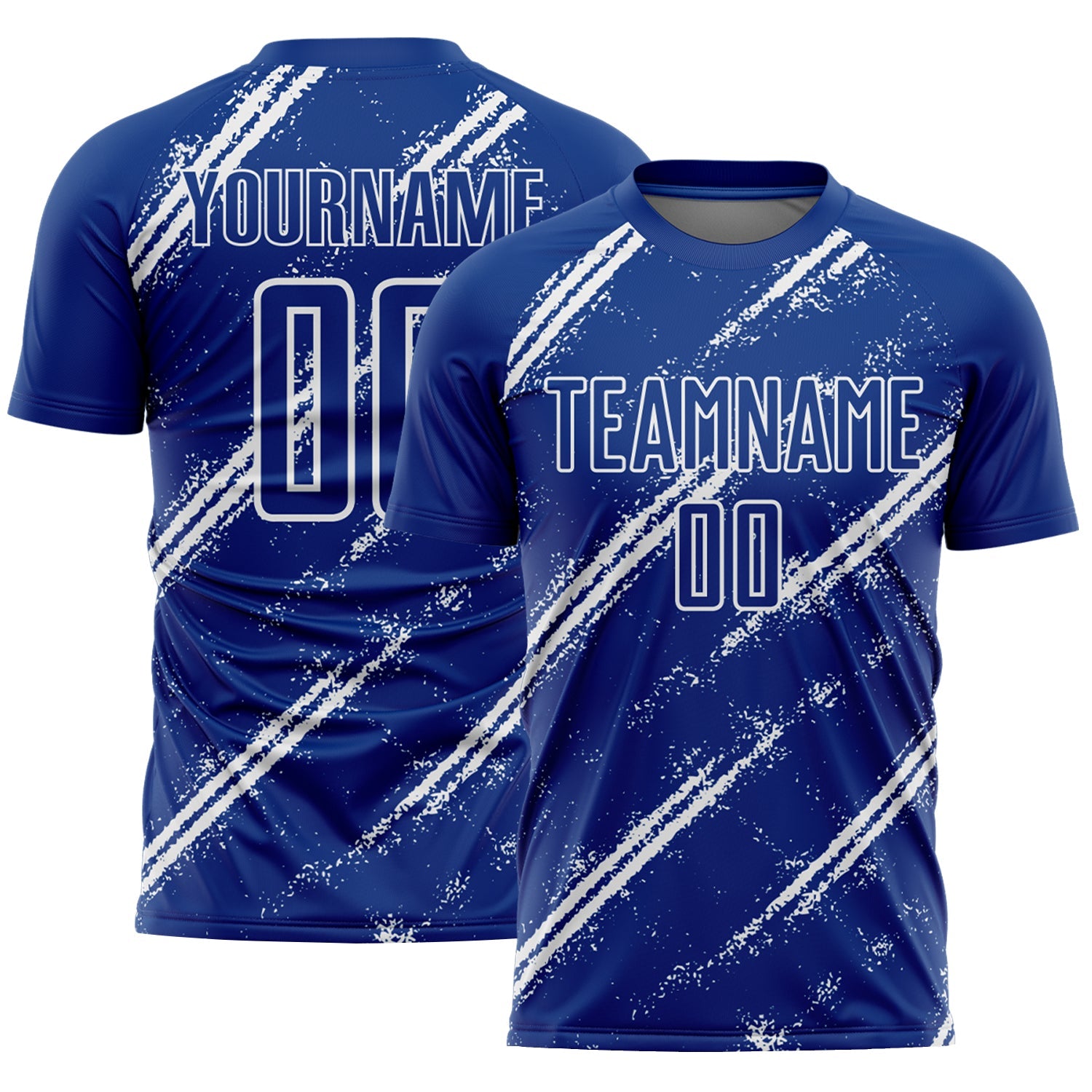 Custom Royal White Abstract Fragment Art Splash Sublimation Soccer Uniform Jersey - Main View
