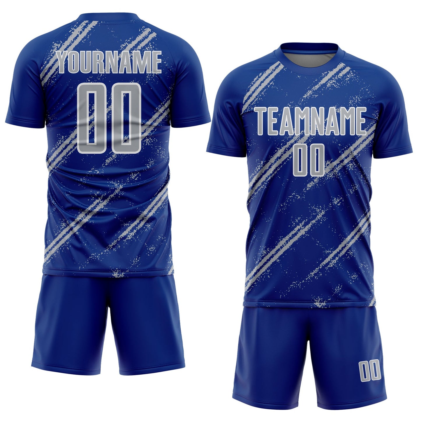 Custom Royal Gray-White Abstract Fragment Art Splash Sublimation Soccer Uniform Jersey view 2
