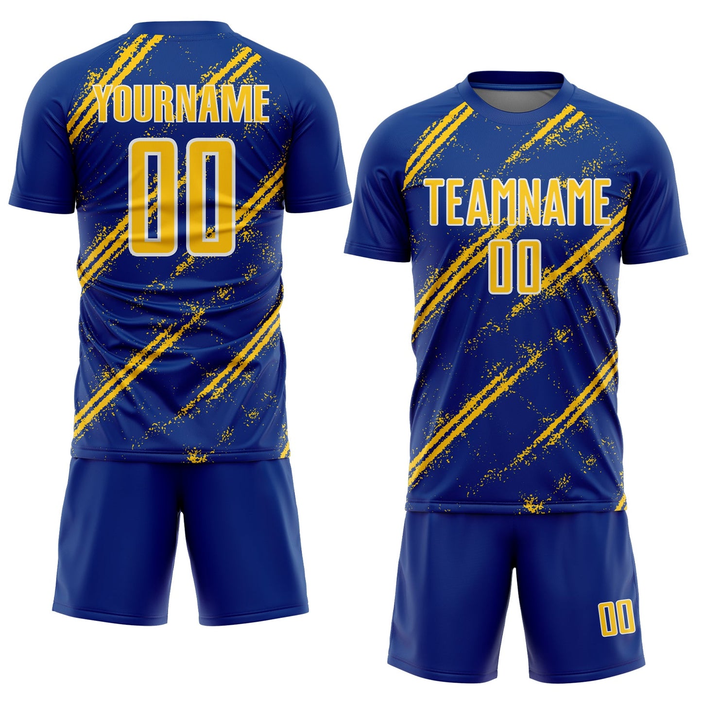 Custom Royal Yellow-White Abstract Fragment Art Splash Sublimation Soccer Uniform Jersey view 2