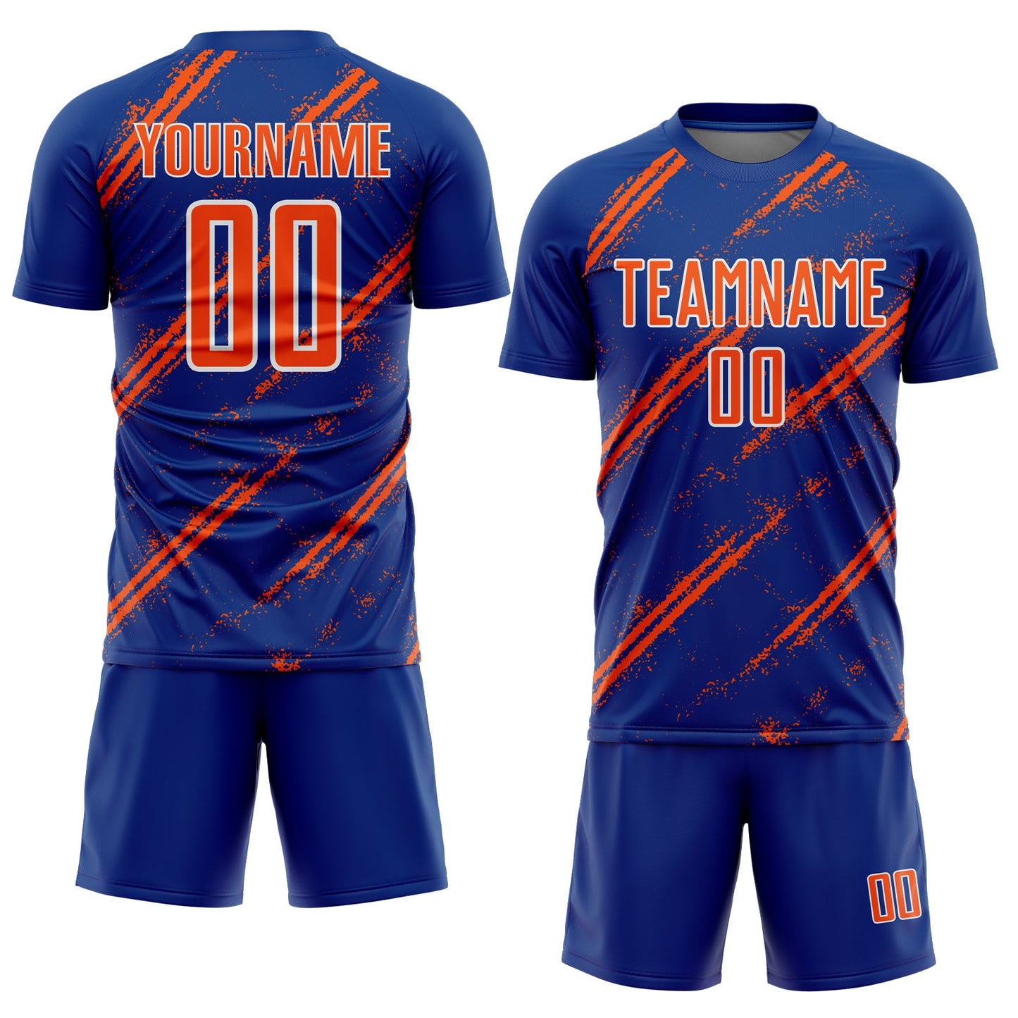 Custom Royal Orange-White Abstract Fragment Art Splash Sublimation Soccer Uniform Jersey view 2