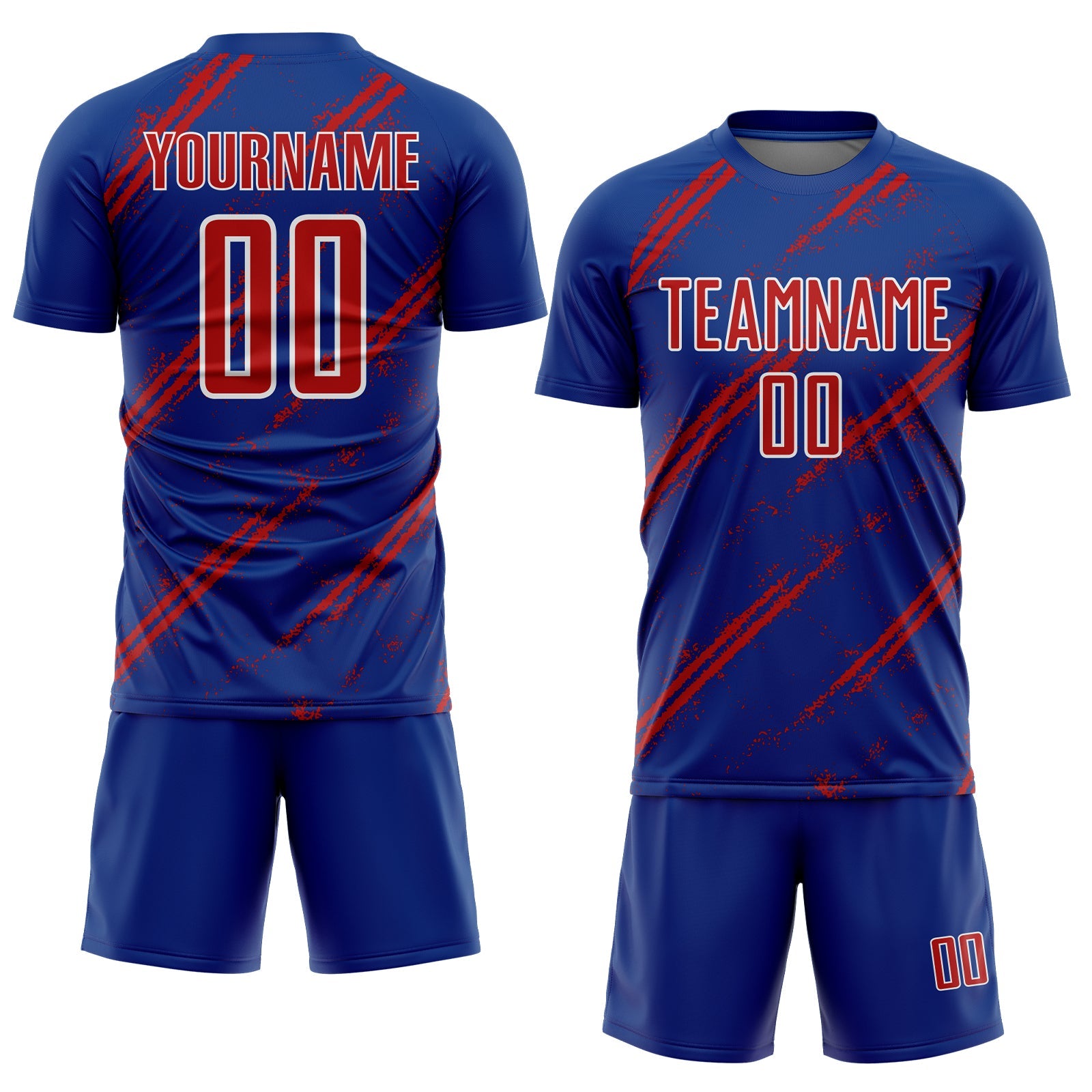Custom Royal Red-White Abstract Fragment Art Splash Sublimation Soccer Uniform Jersey view 2