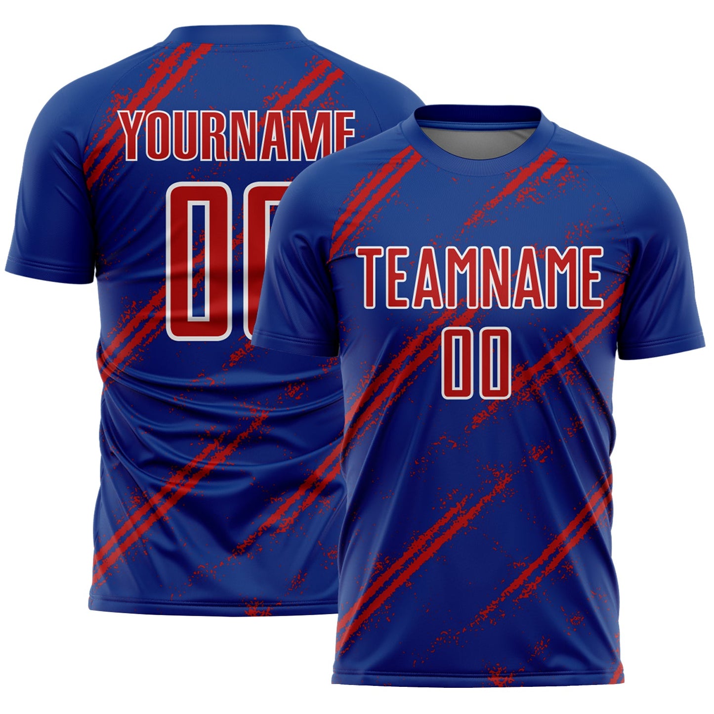 Custom Royal Red-White Abstract Fragment Art Splash Sublimation Soccer Uniform Jersey - Main View