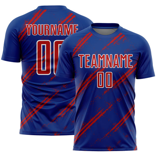 Custom Royal Red-White Abstract Fragment Art Splash Sublimation Soccer Uniform Jersey - Main View