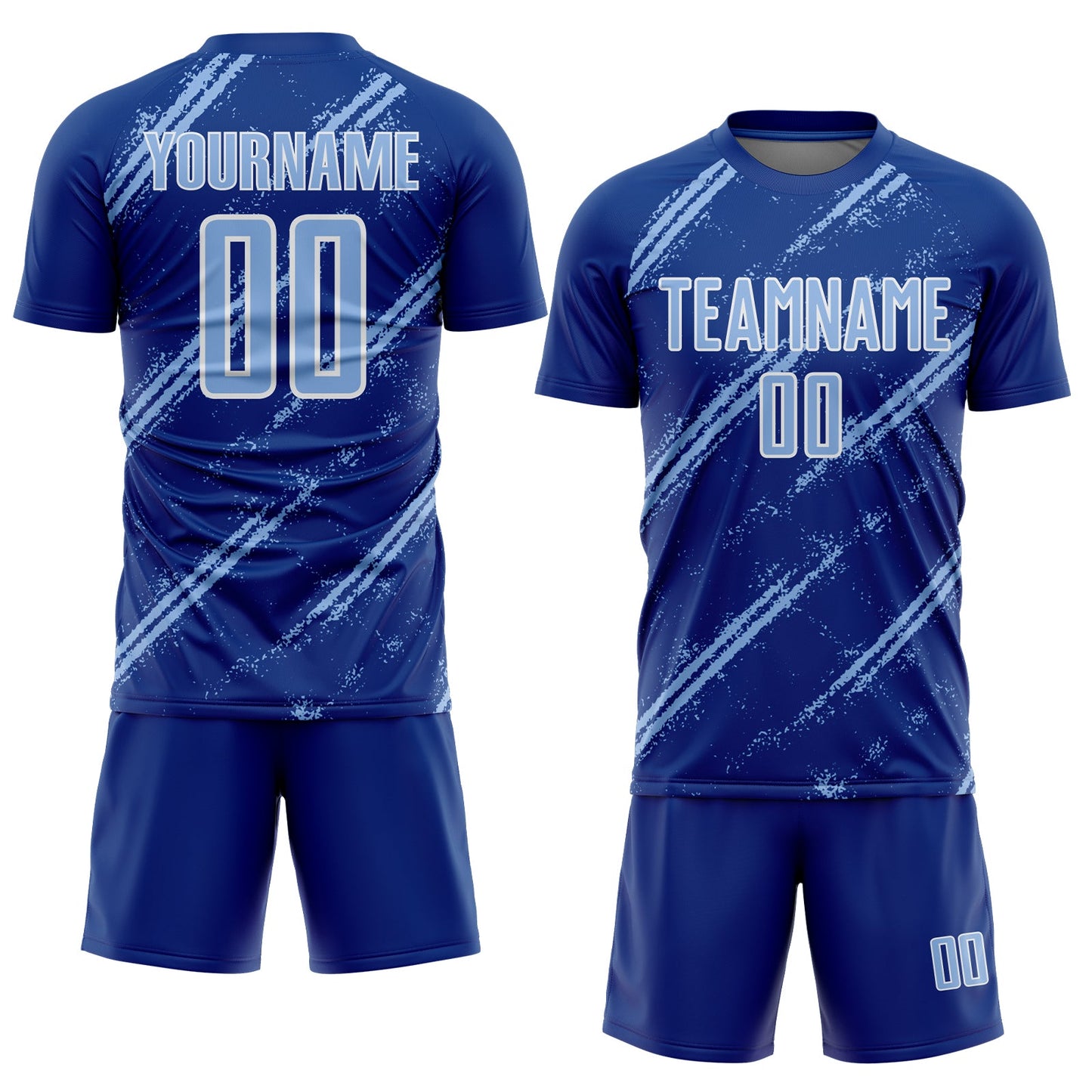 Custom Royal Light Blue-White Abstract Fragment Art Splash Sublimation Soccer Uniform Jersey view 2