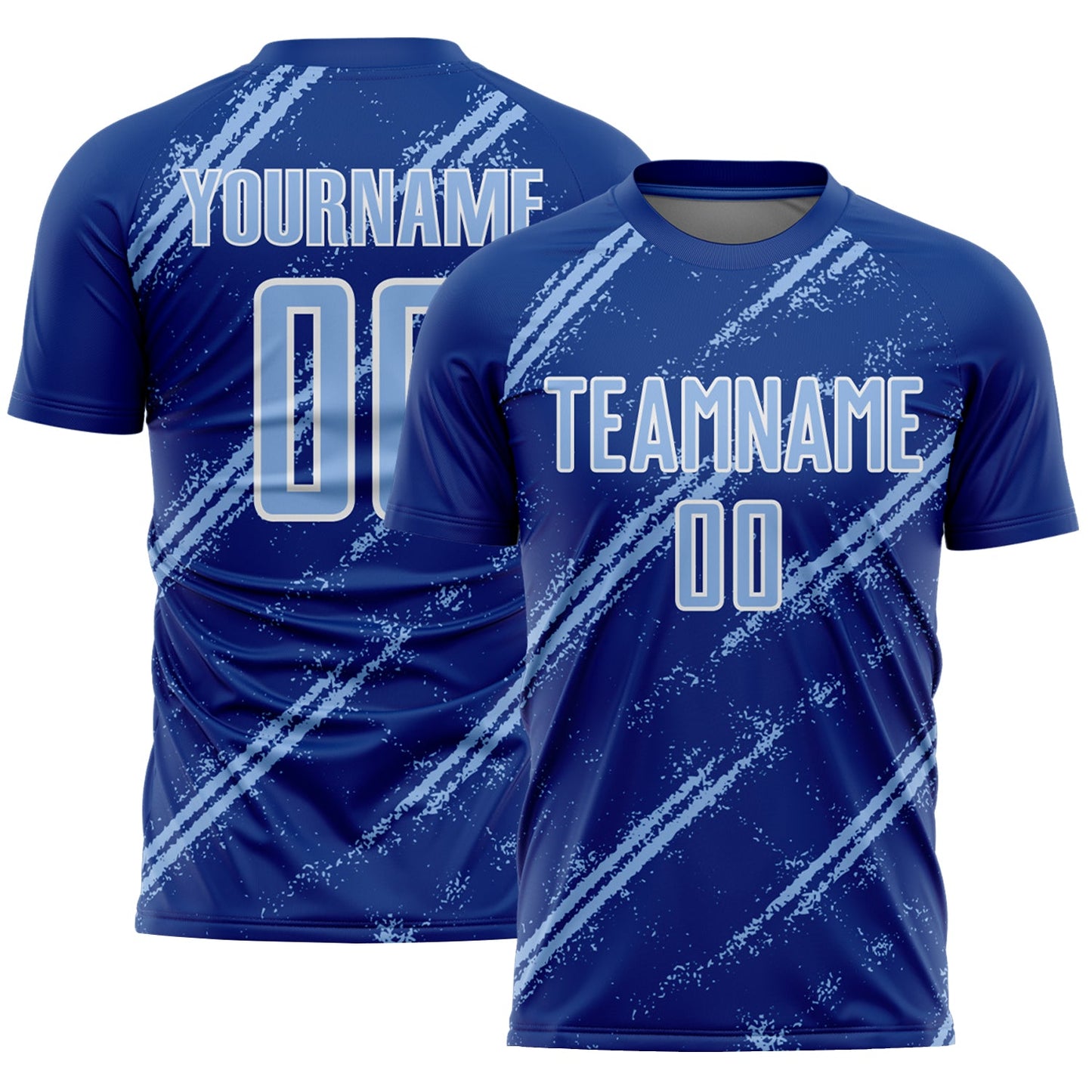 Custom Royal Light Blue-White Abstract Fragment Art Splash Sublimation Soccer Uniform Jersey - Main View
