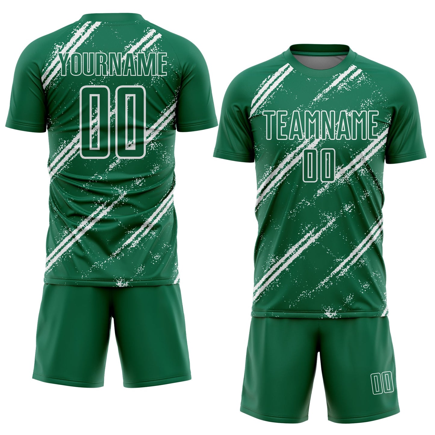 Custom Kelly Green White Abstract Fragment Art Splash Sublimation Soccer Uniform Jersey view 2