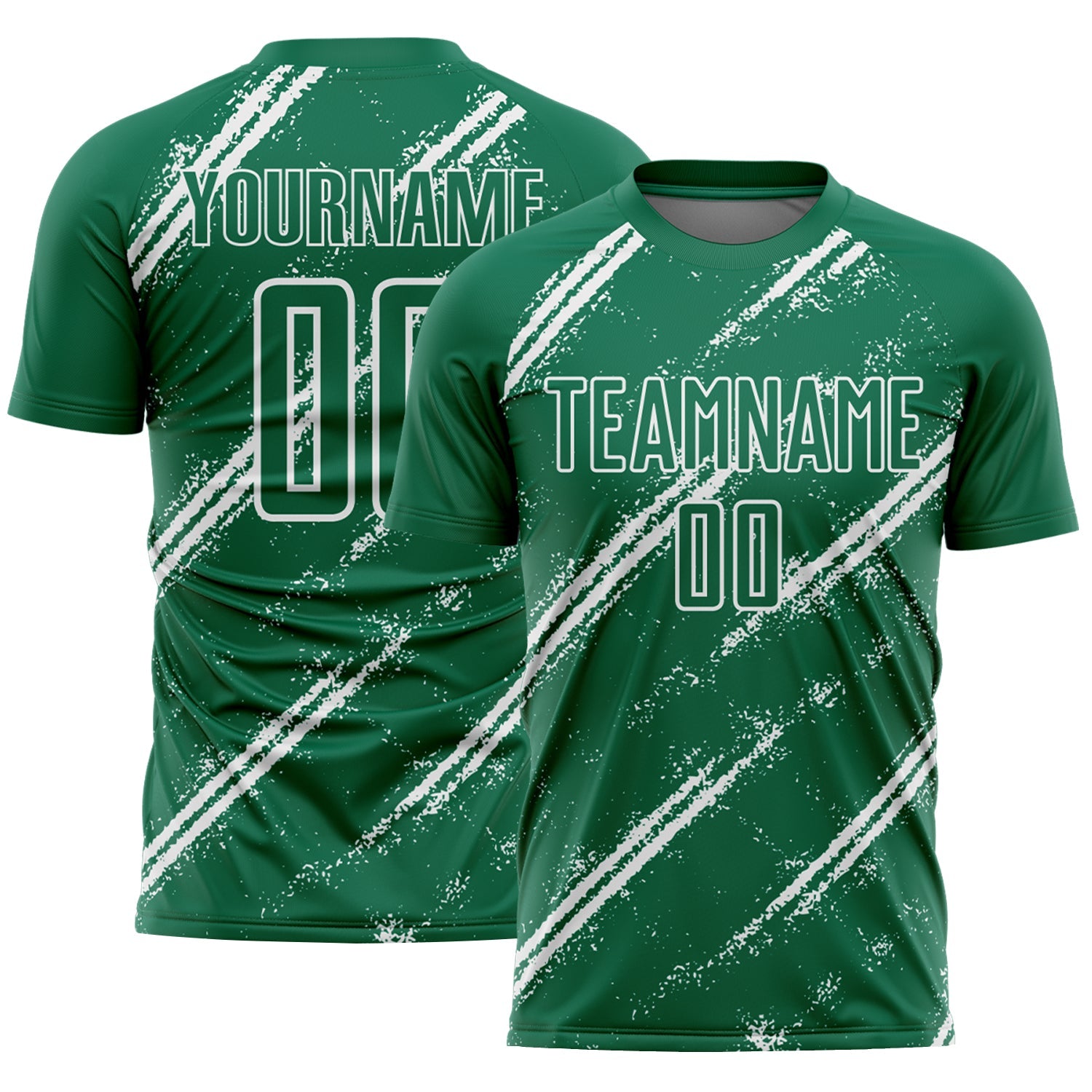 Custom Kelly Green White Abstract Fragment Art Splash Sublimation Soccer Uniform Jersey - Main View