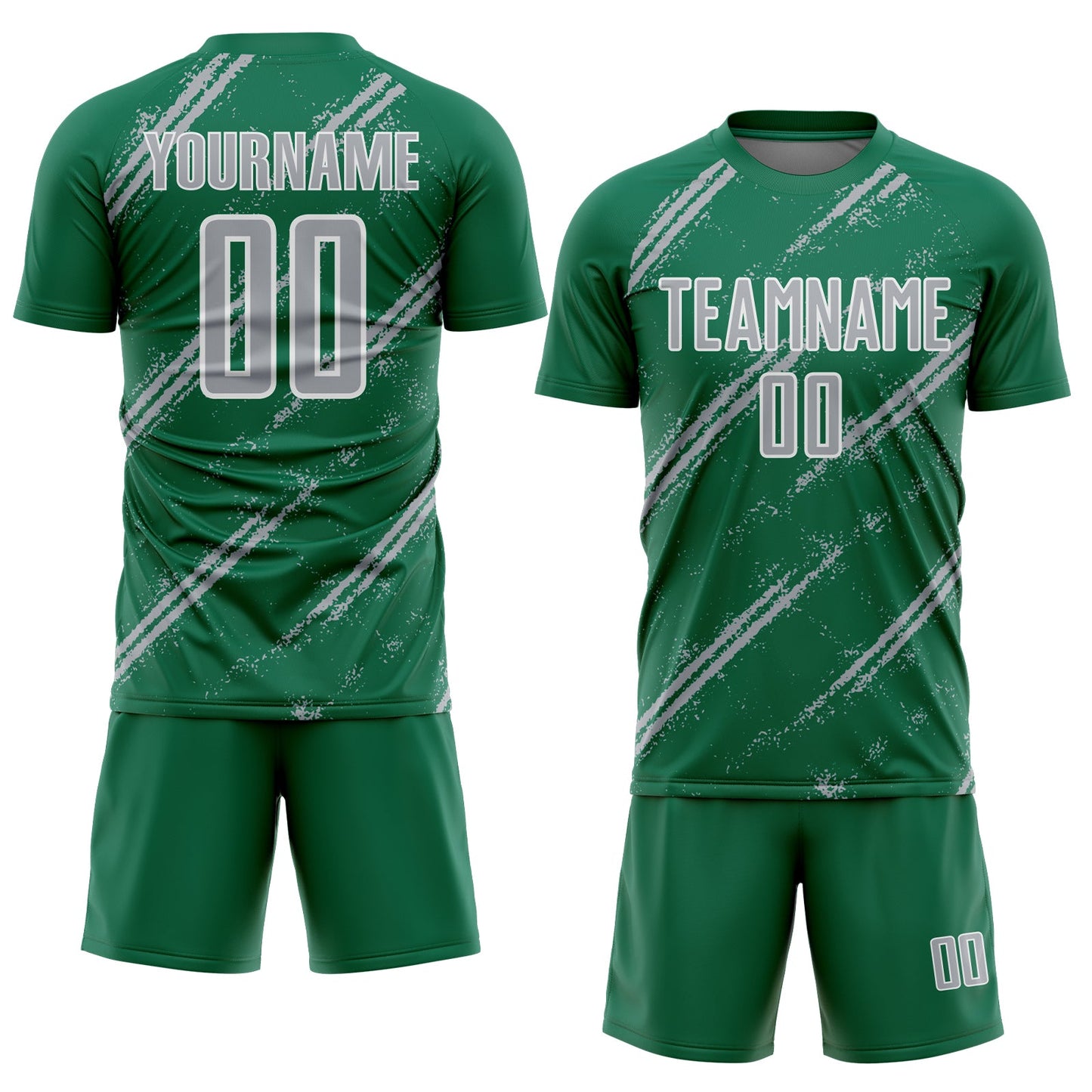 Custom Kelly Green Gray-White Abstract Fragment Art Splash Sublimation Soccer Uniform Jersey view 2