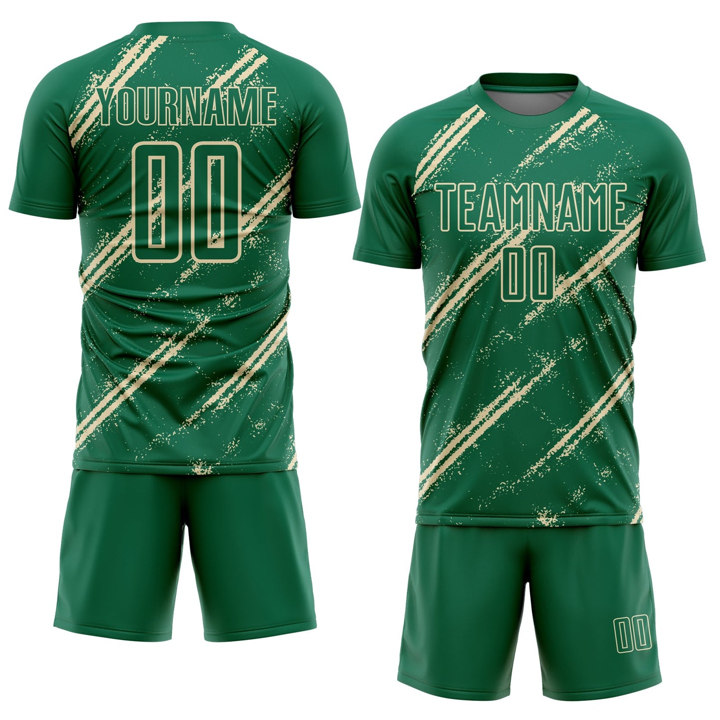 Custom Kelly Green Cream Abstract Fragment Art Splash Sublimation Soccer Uniform Jersey view 2