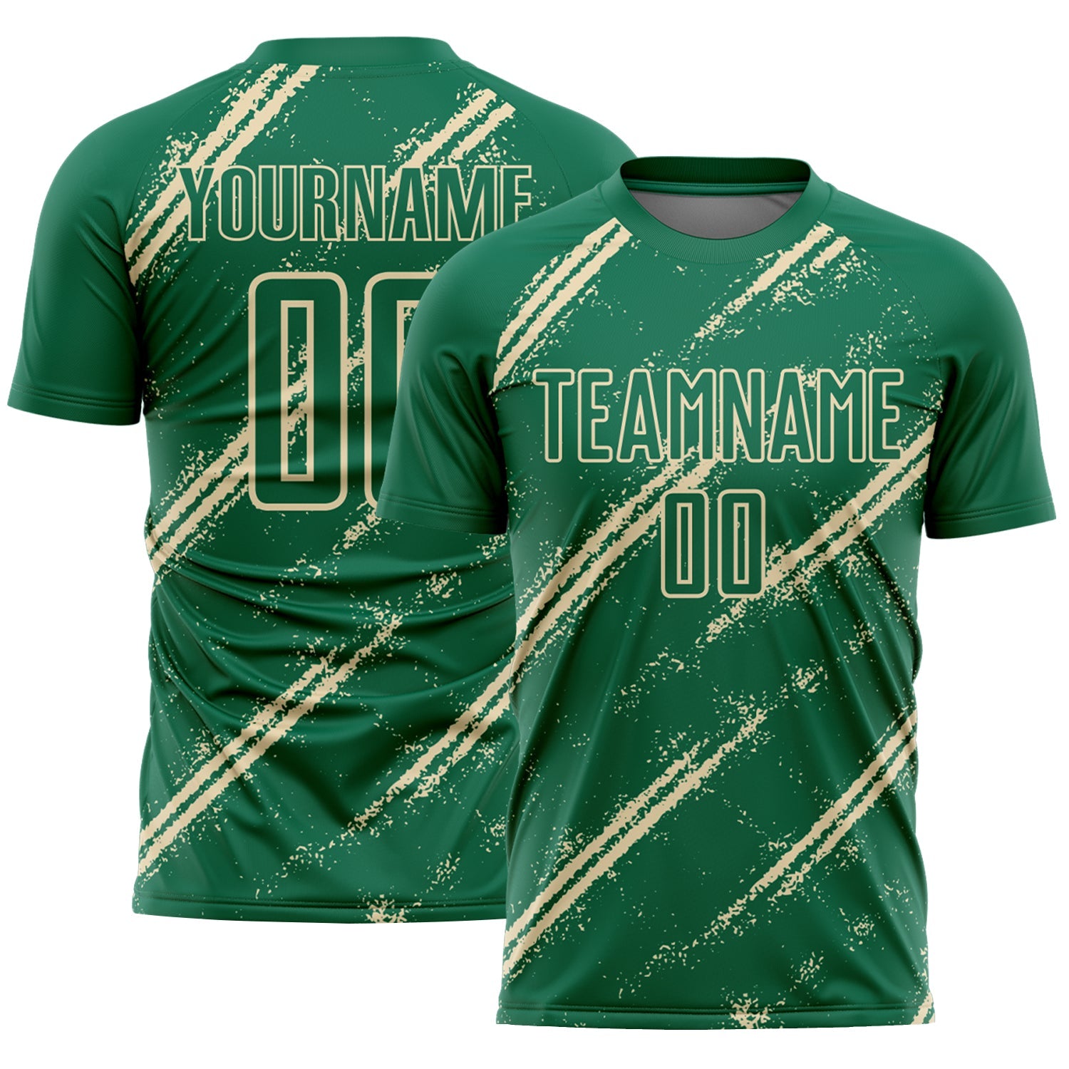 Custom Kelly Green Cream Abstract Fragment Art Splash Sublimation Soccer Uniform Jersey - Main View