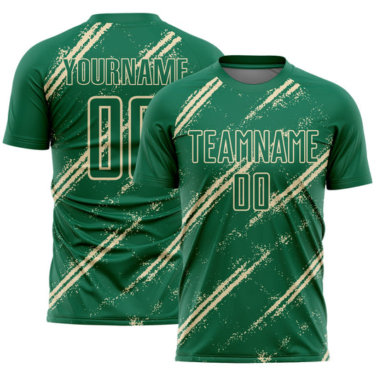Custom Kelly Green Cream Abstract Fragment Art Splash Sublimation Soccer Uniform Jersey - Main View