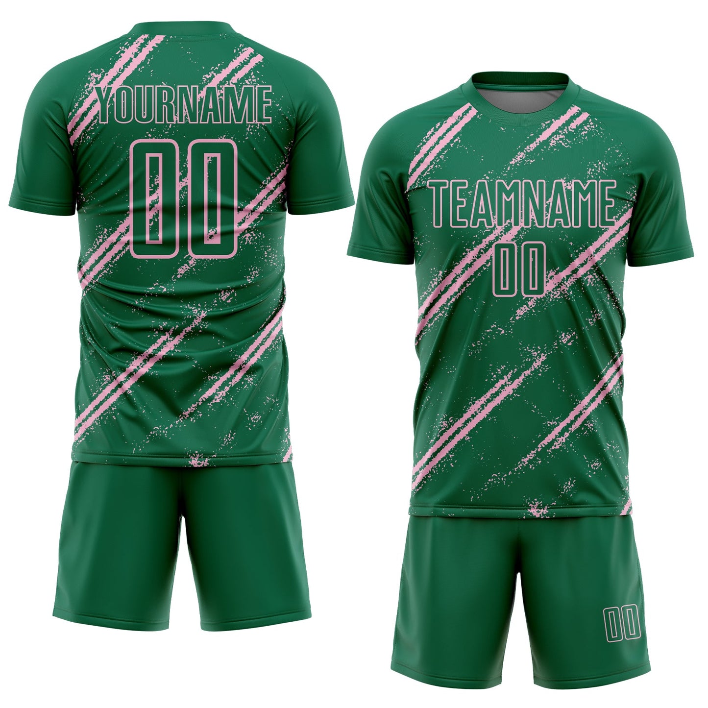 Custom Kelly Green Light Pink Abstract Fragment Art Splash Sublimation Soccer Uniform Jersey view 2
