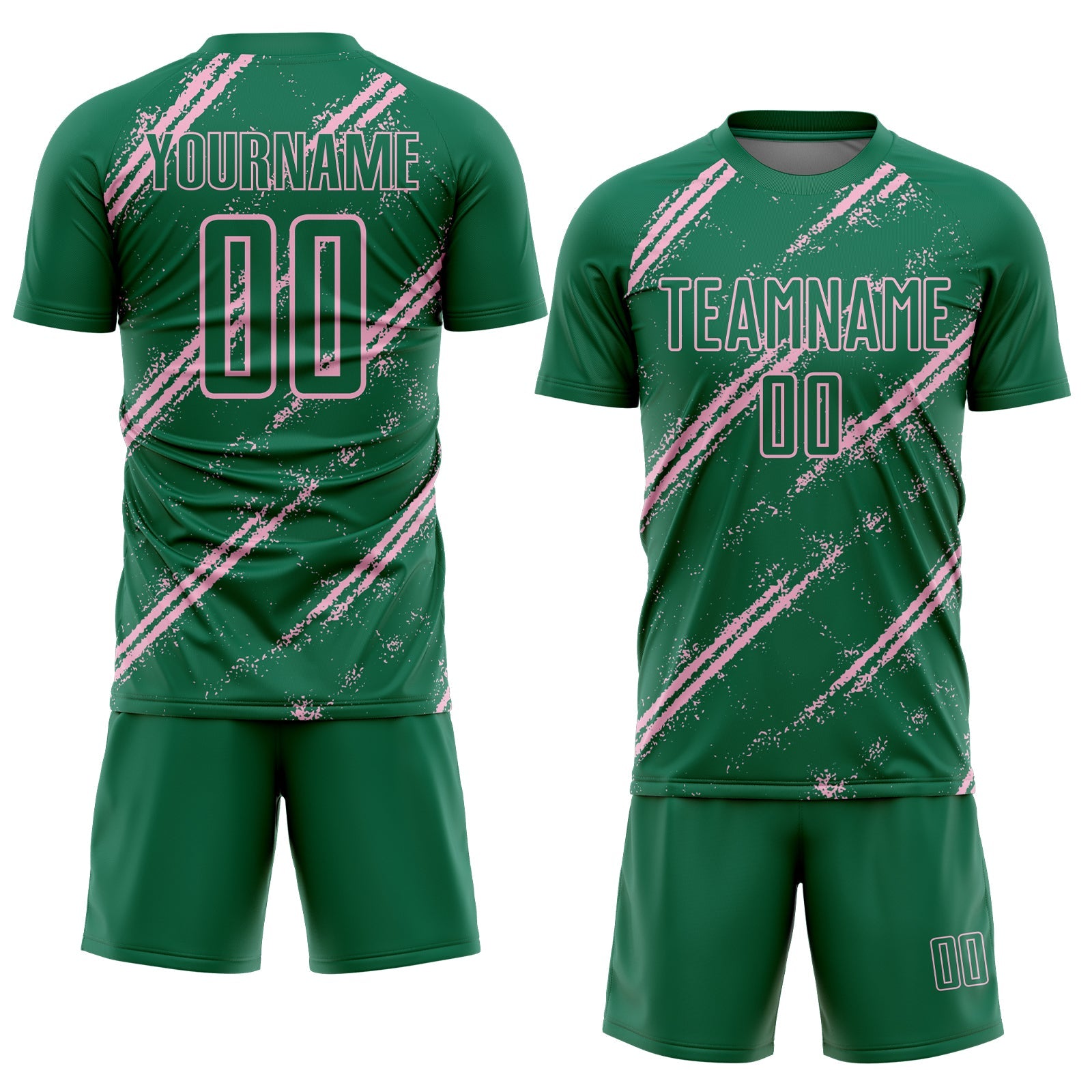 Custom Kelly Green Light Pink Abstract Fragment Art Splash Sublimation Soccer Uniform Jersey view 2