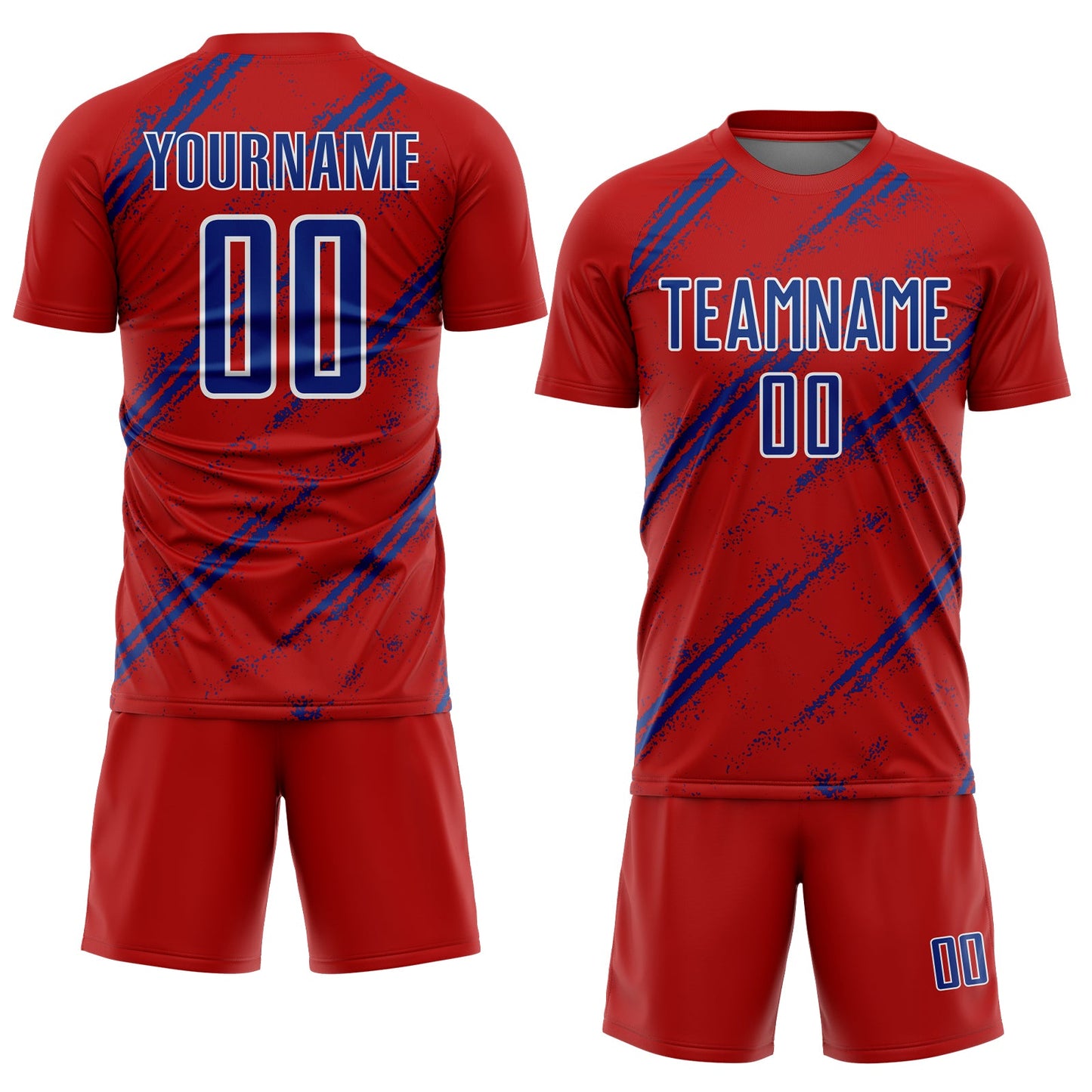 Custom Red Royal-White Abstract Fragment Art Splash Sublimation Soccer Uniform Jersey view 2