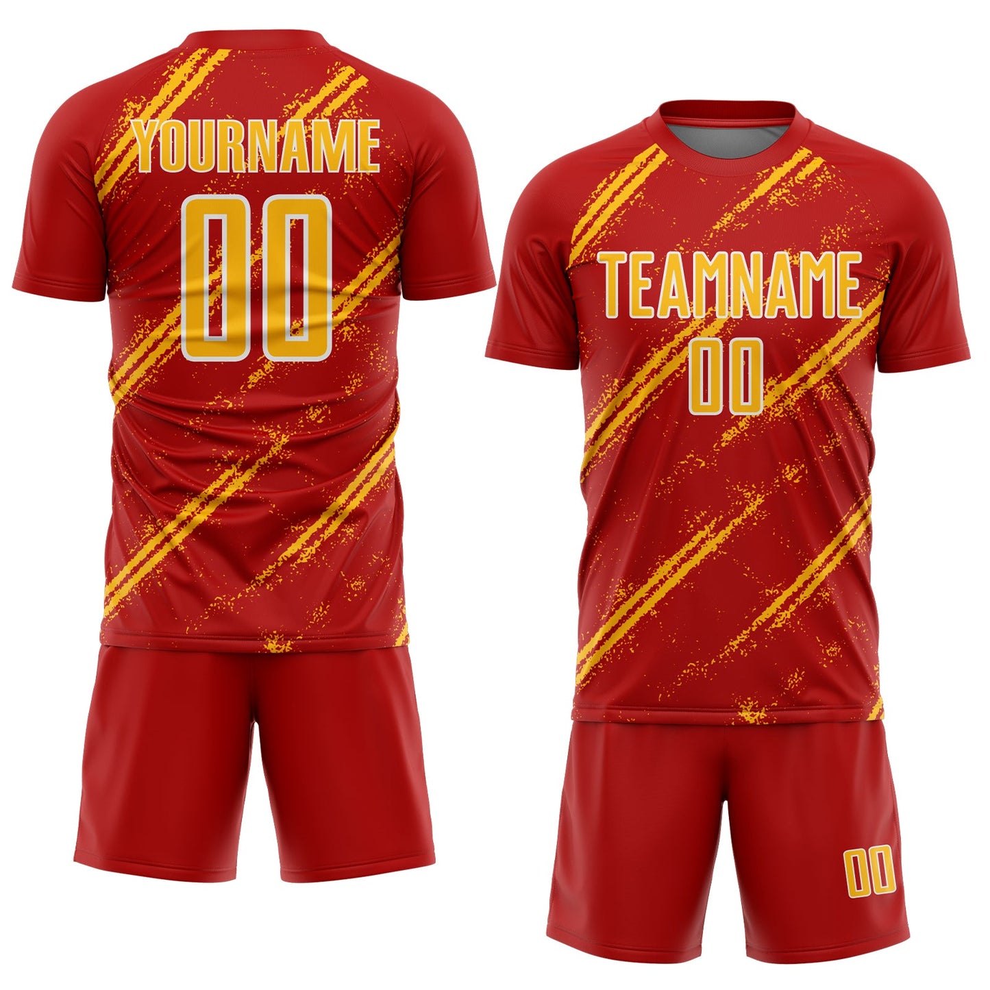 Custom Red Gold-White Abstract Fragment Art Splash Sublimation Soccer Uniform Jersey view 2