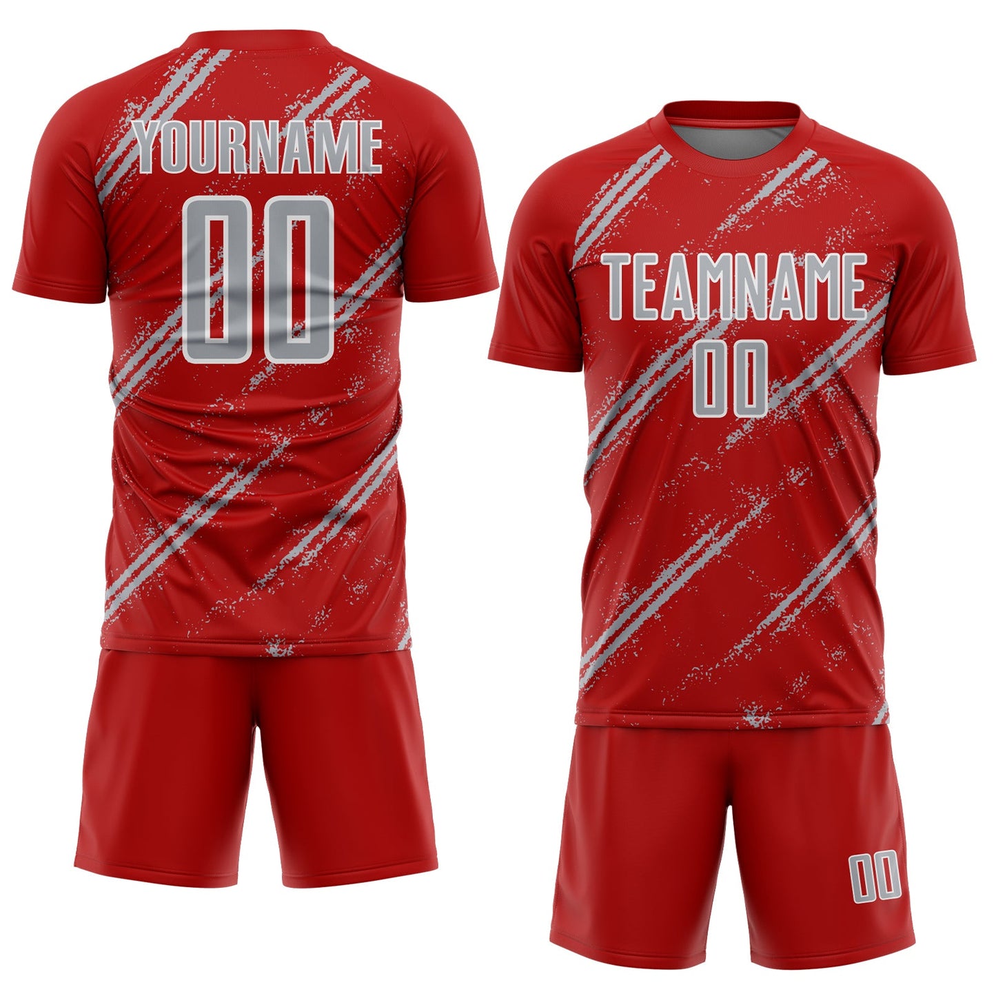 Custom Red Gray-White Abstract Fragment Art Splash Sublimation Soccer Uniform Jersey view 2