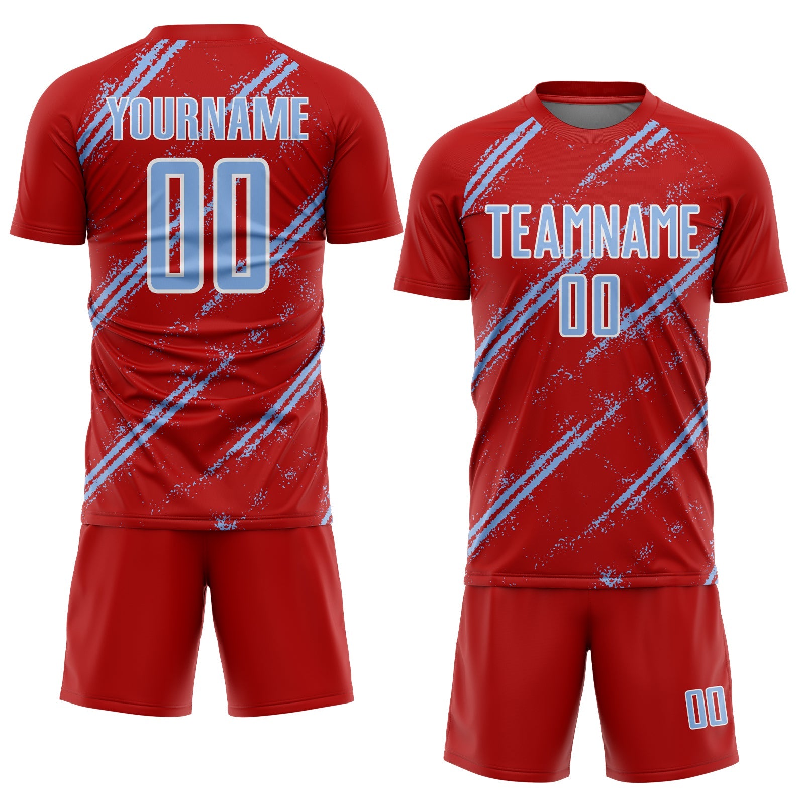 Custom Red Light Blue-White Abstract Fragment Art Splash Sublimation Soccer Uniform Jersey view 2